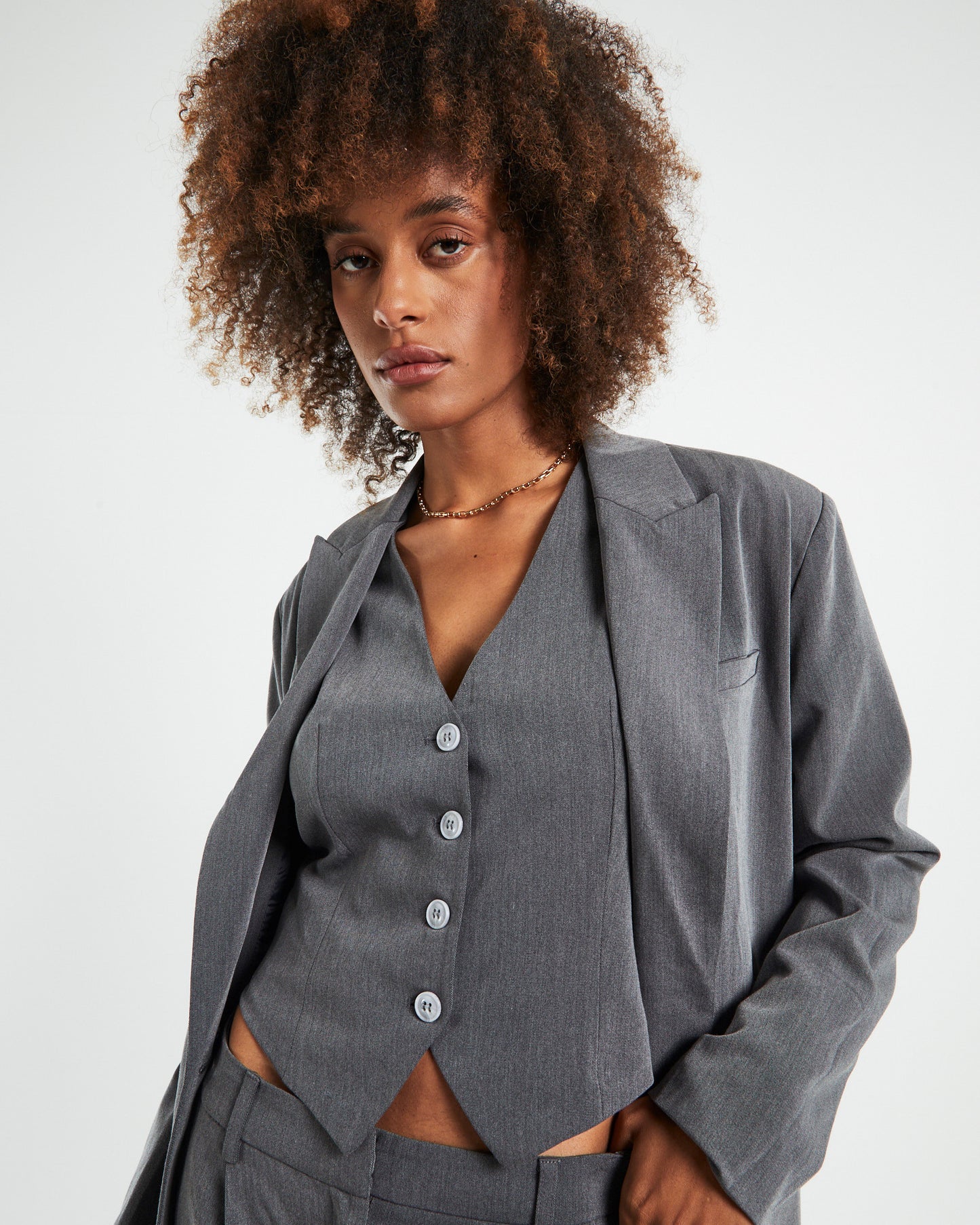 Mandy Longline Tailored Vest Grey