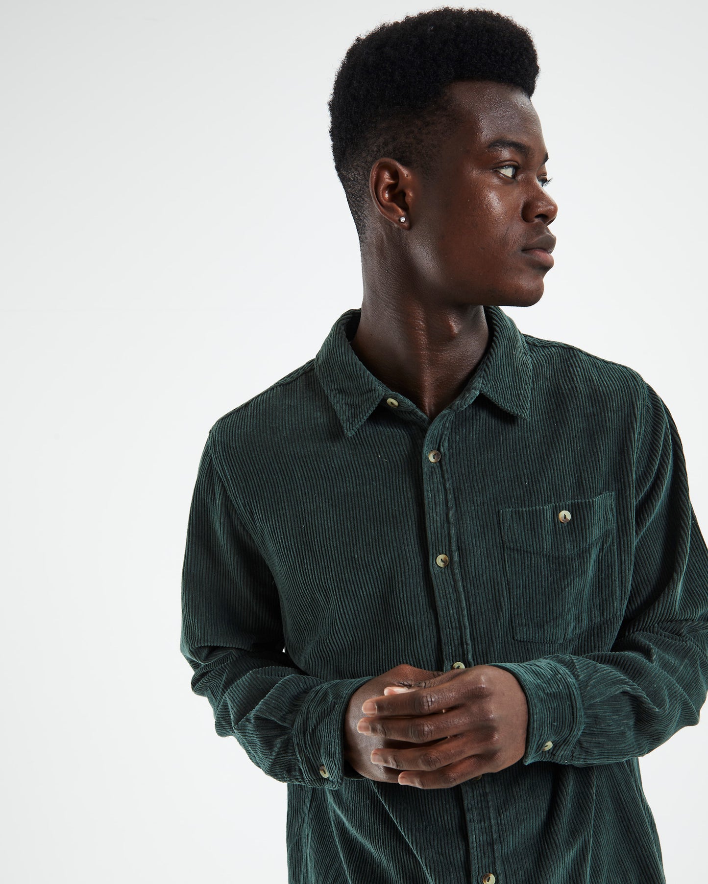 Men At Work Fat Cord Long Sleeve Shirt Deep Green