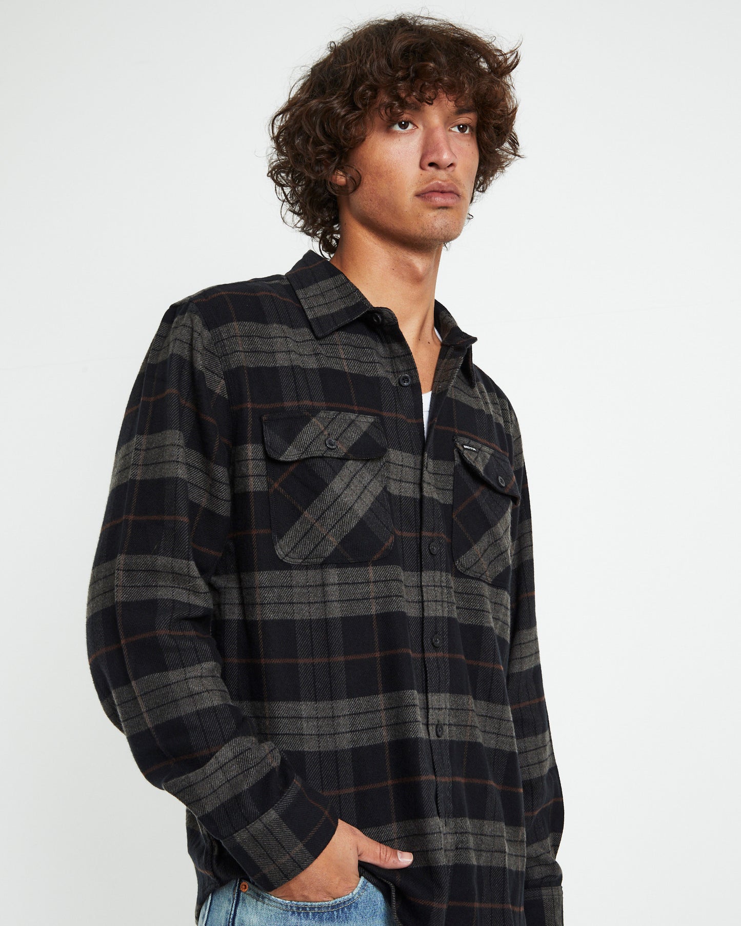 Bowery Long Sleeve Flannel Shirt Charcoal Black