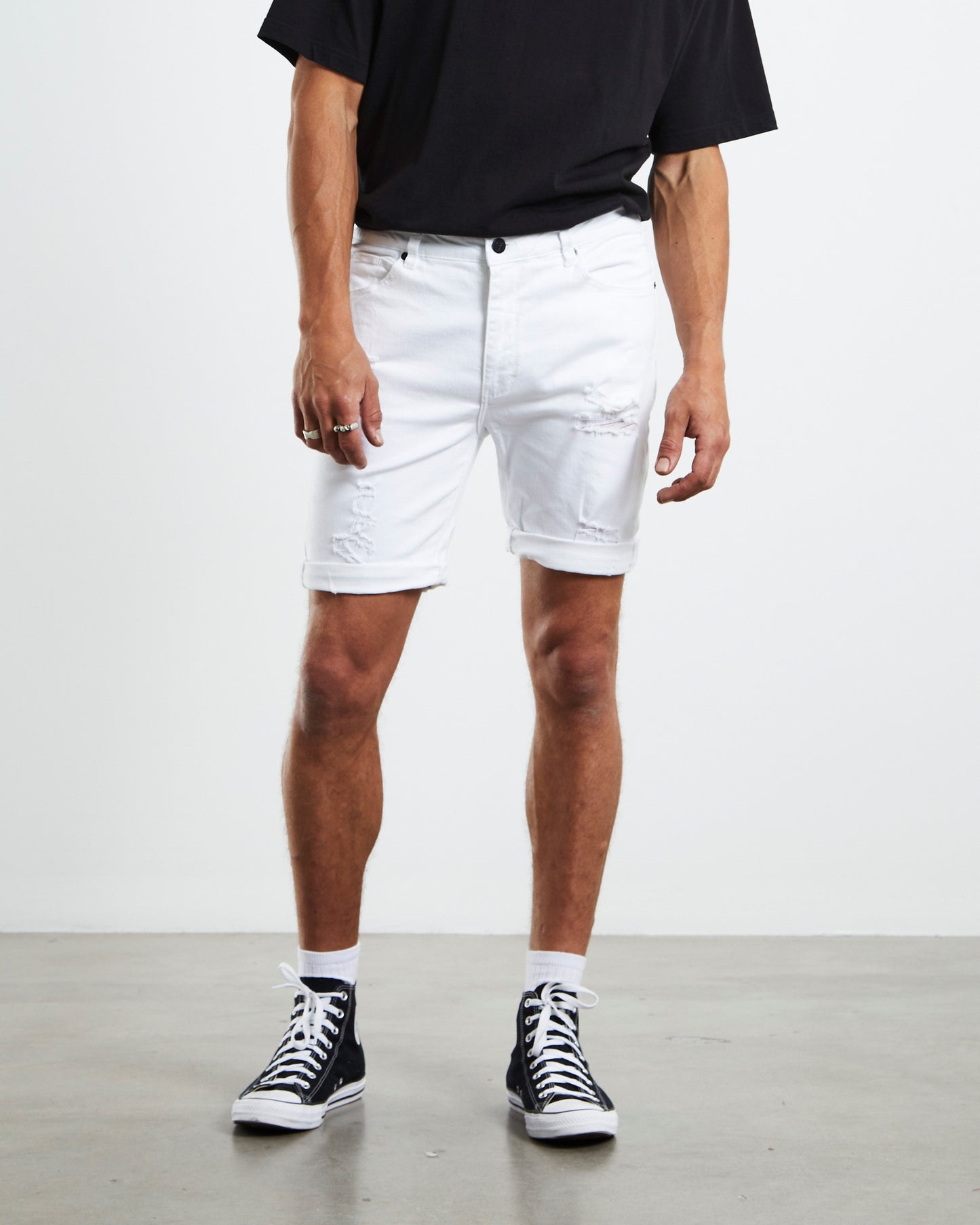 A Dropped Skinny Denim Shorts Rouge White