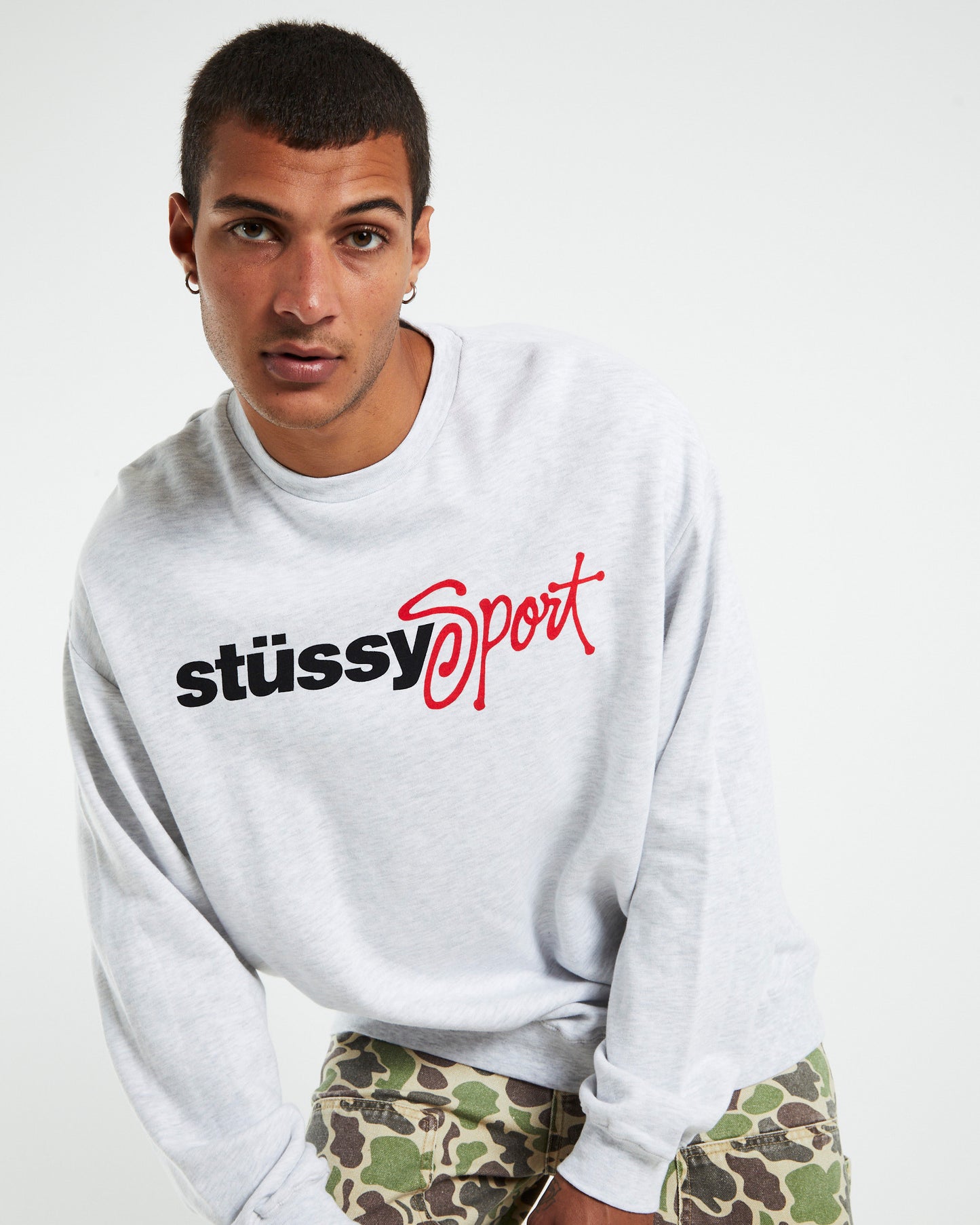Stussy Sport 50/50 Crewneck Jumper Snow Marle Grey