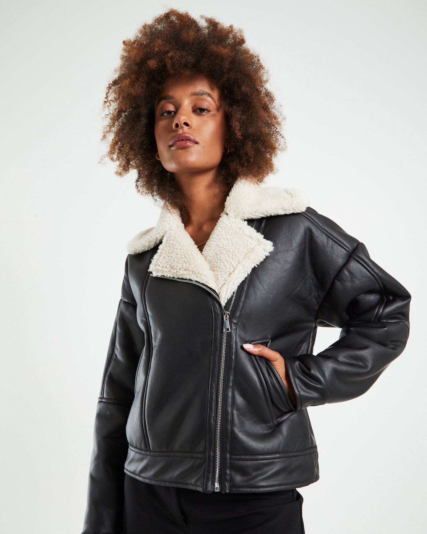 Benny Shearling Biker Jacket Black