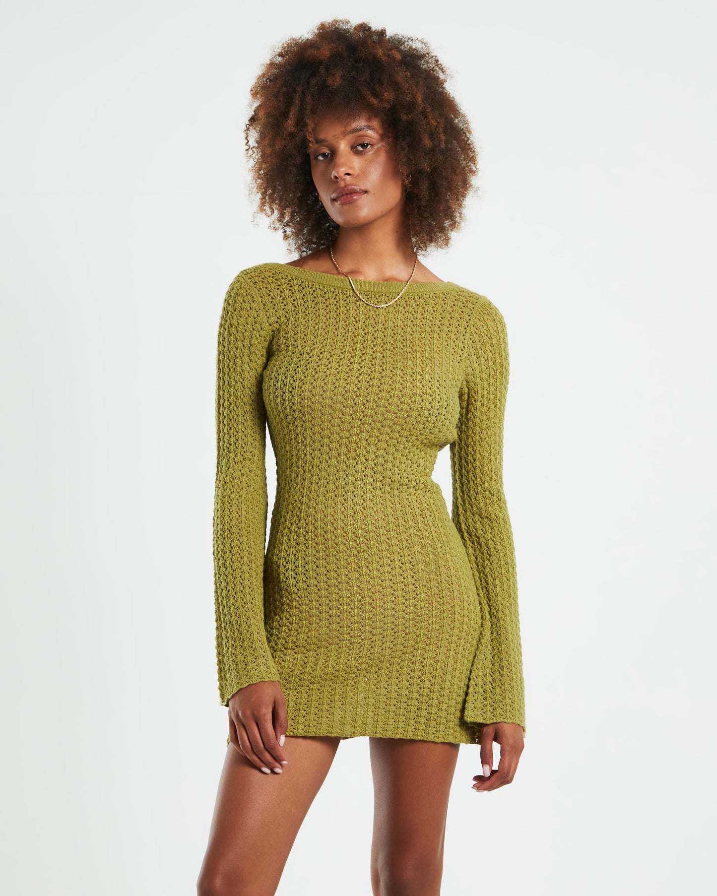 Alora Sheer Pointelle Knit Dress Green