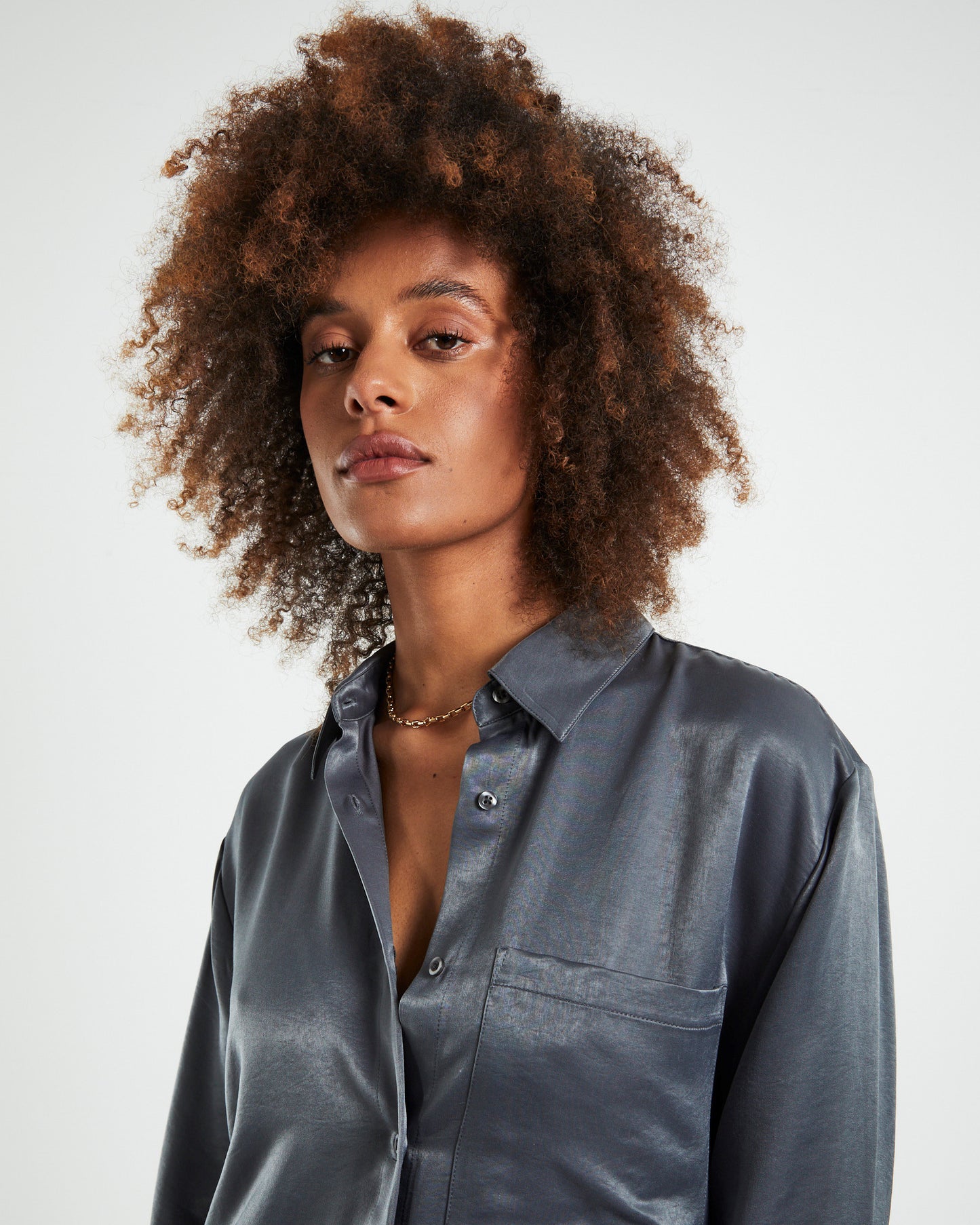 Tina Silky Oversized Long Sleeve Shirt Charcoal