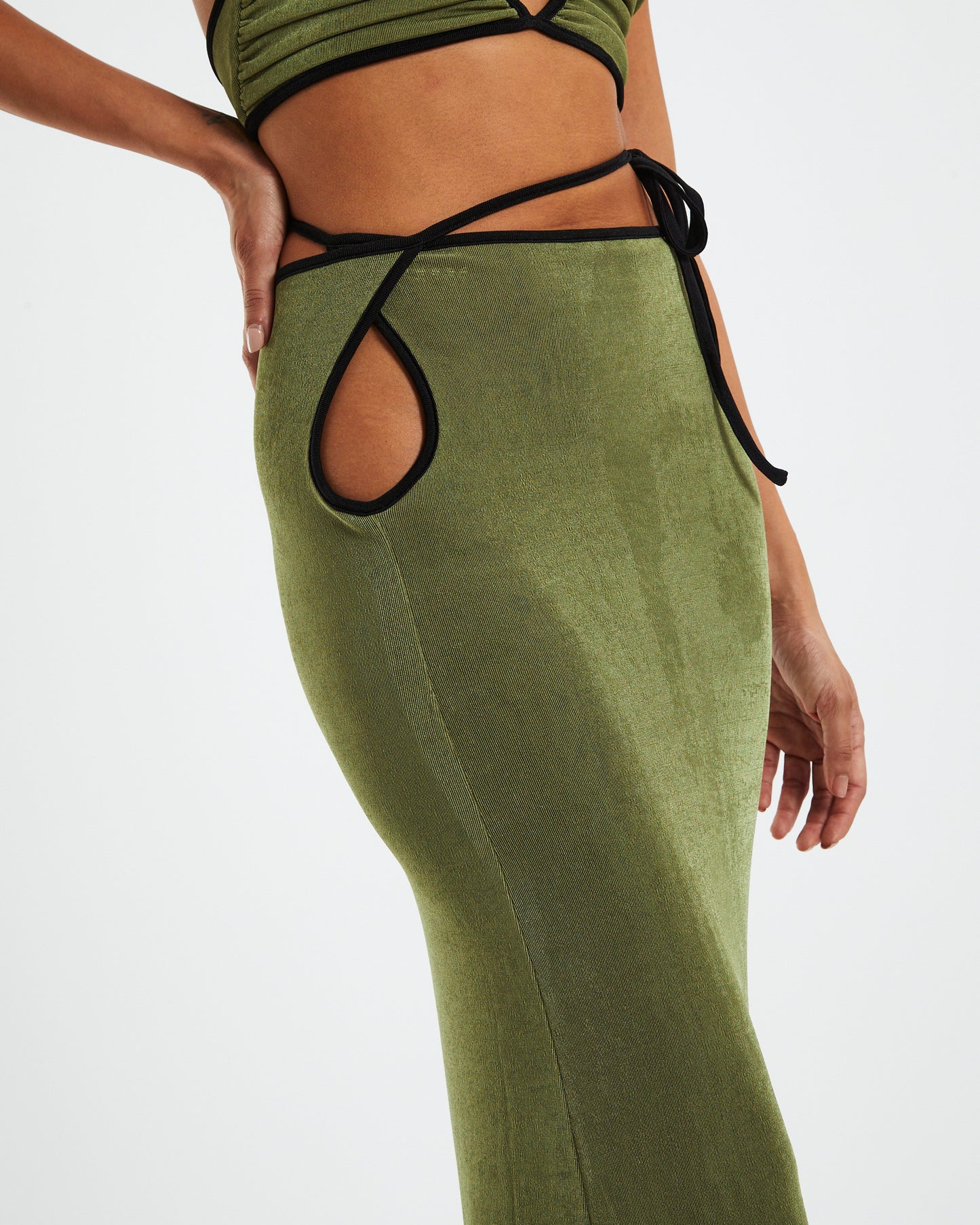 Slinky Keyhole Maxi Skirt Green