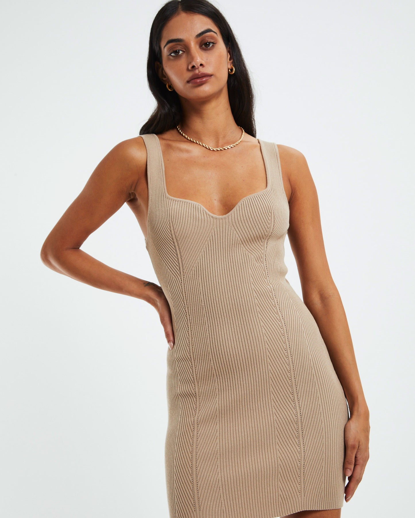 Blair Panel Corset Knit Dress Taupe