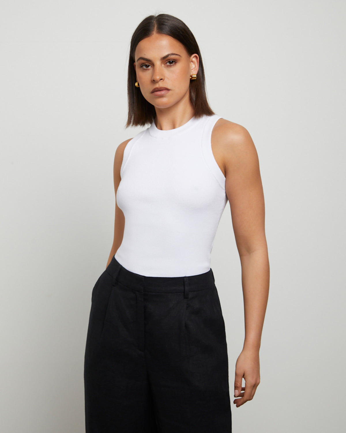 Luxe Knitted Tank Top in White WHITE