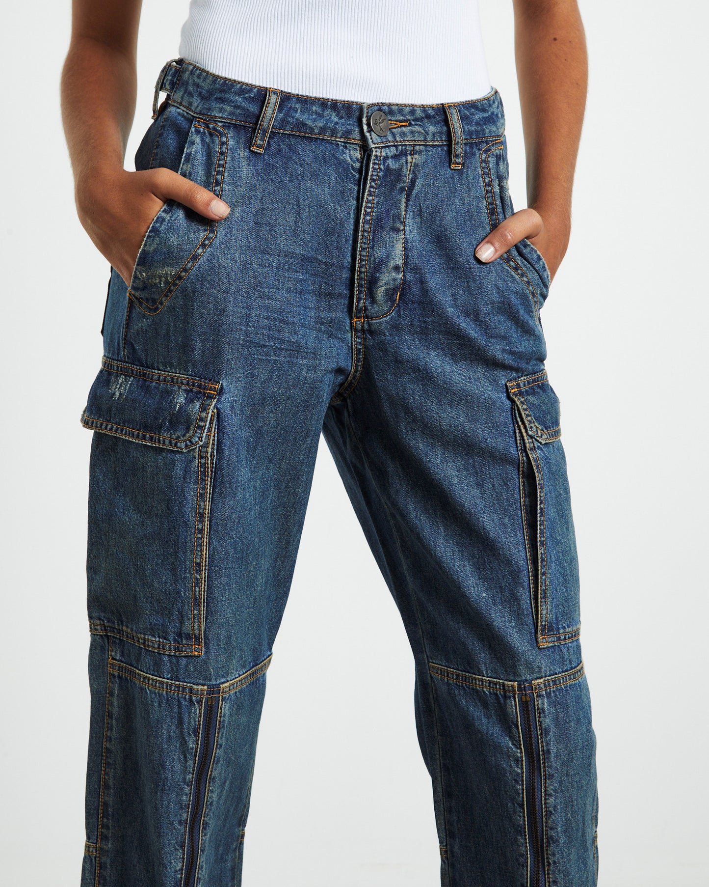 Zipped Cargo Motion Jeans Used Blue