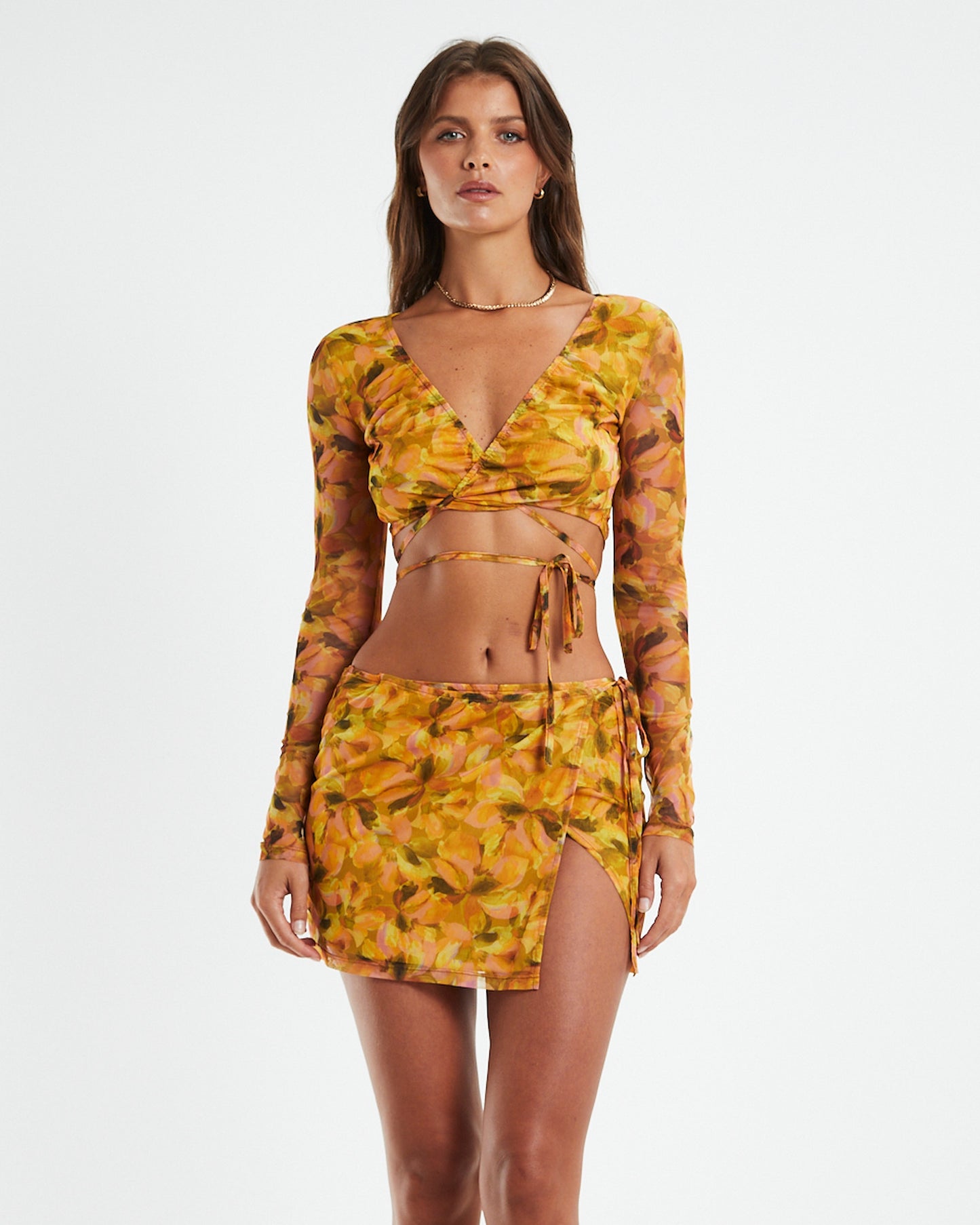 Cartia Mesh Wrap Top Orange