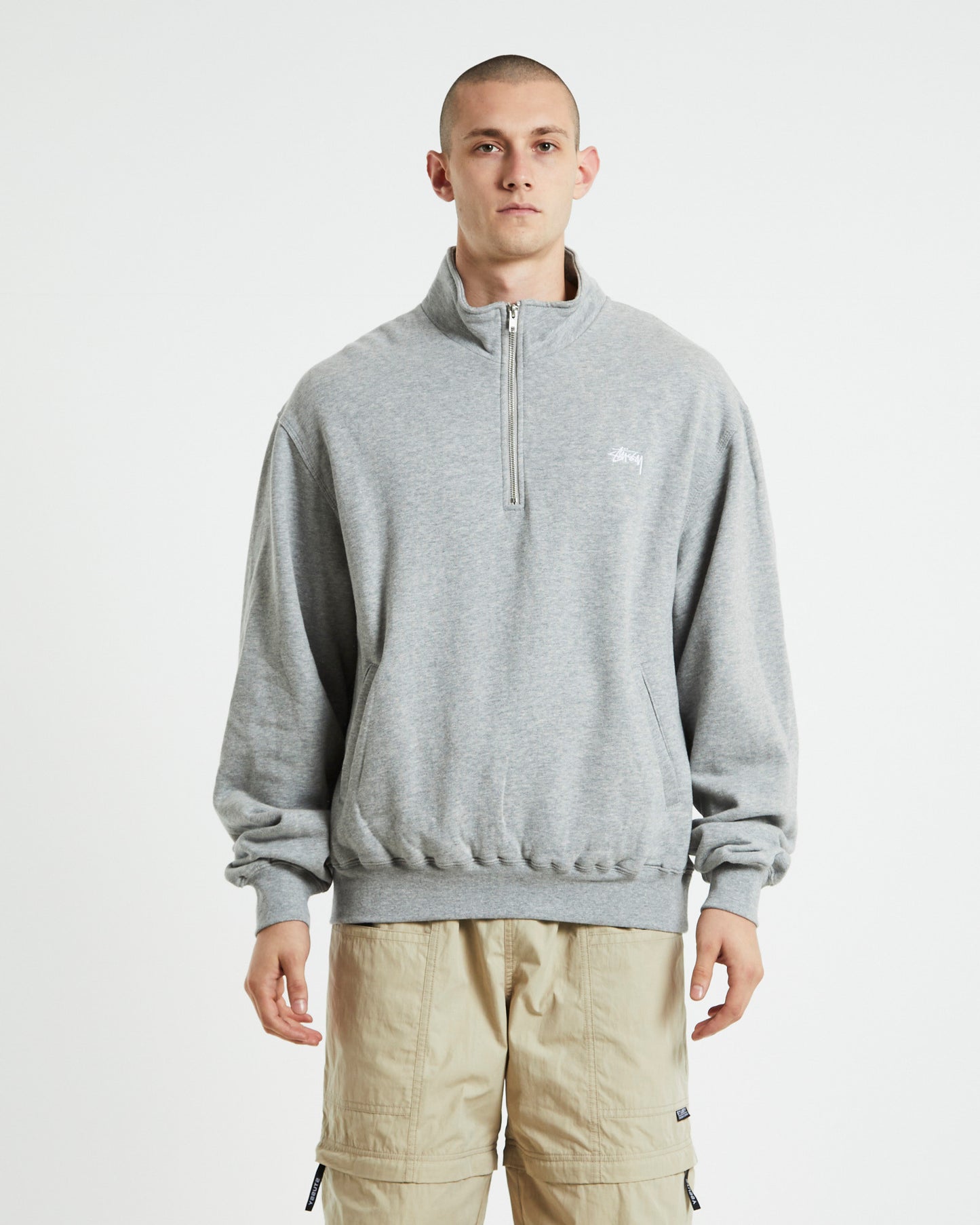Stock Logo Mock Neck Long Sleeve Fleece Jumper Marle Grey