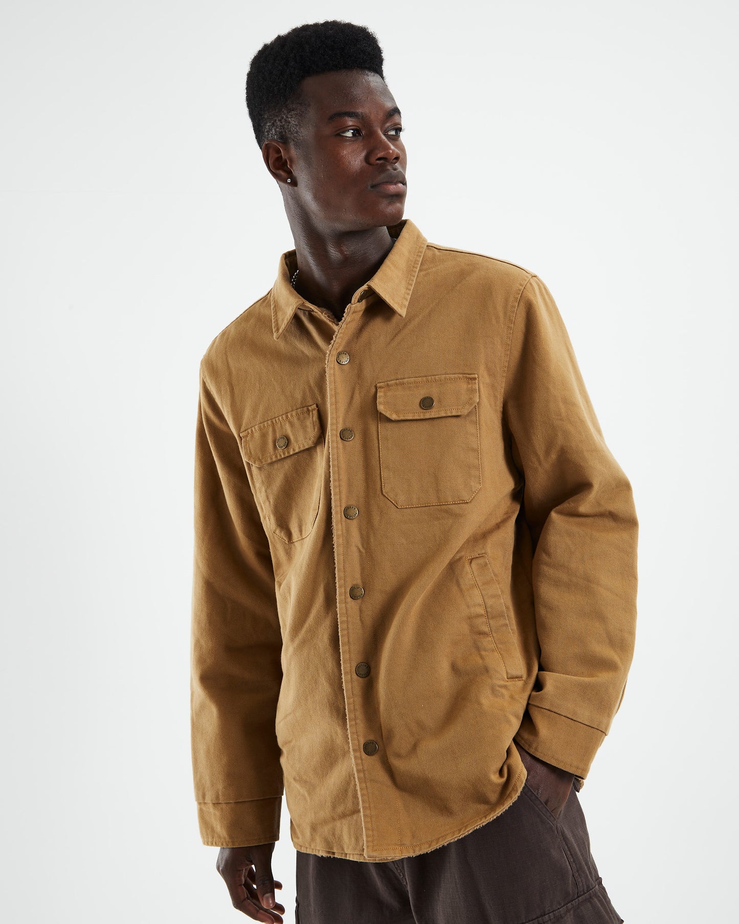 Men At Work Drill Shacket Sand