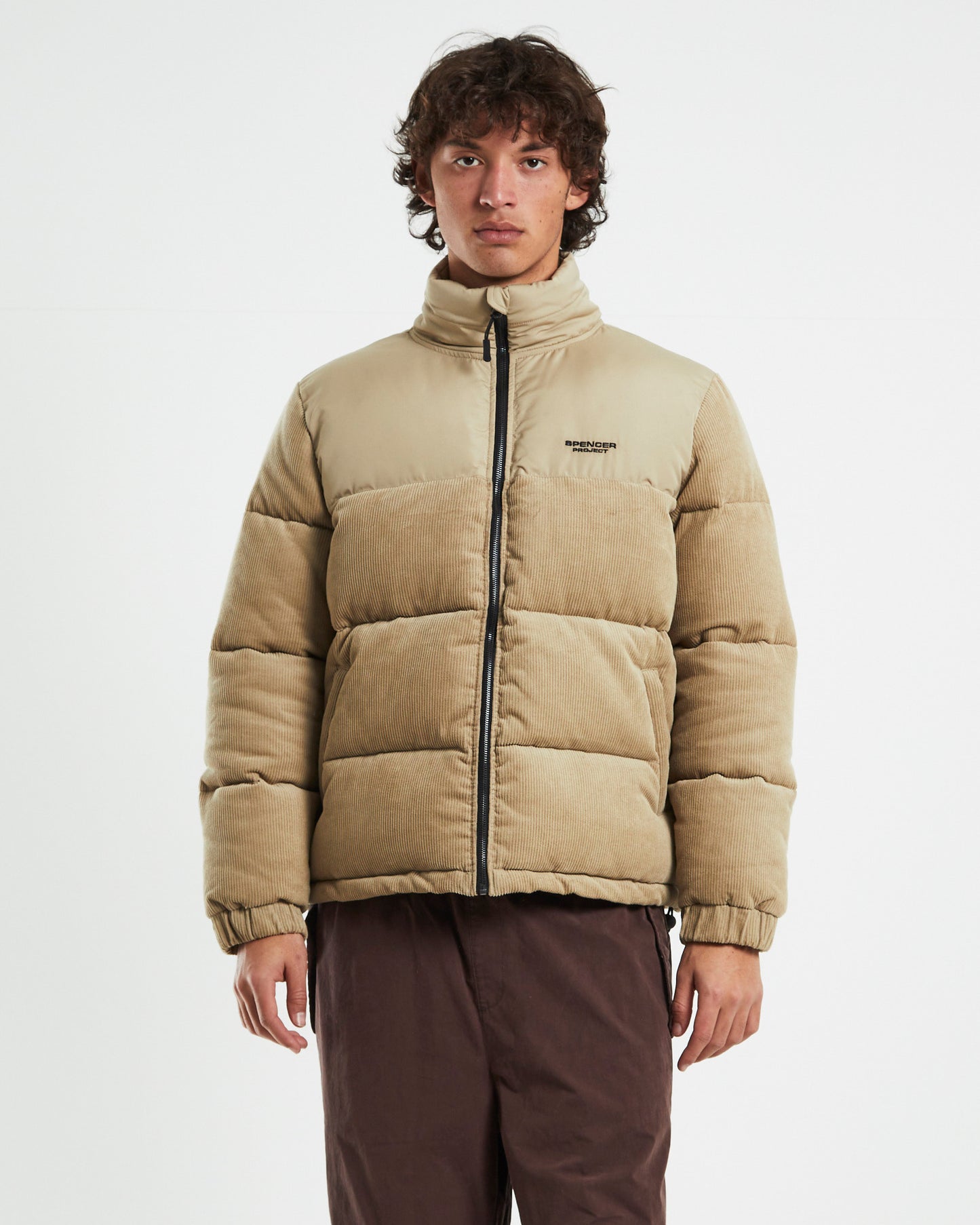 Panel Cord Puffer Jacket Sand