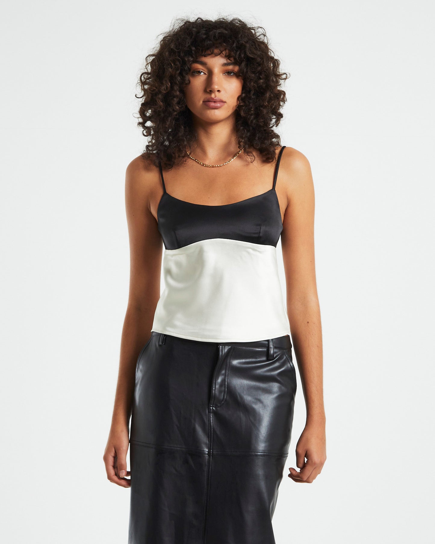 Amanda Colour Block Slip Top Mono Black