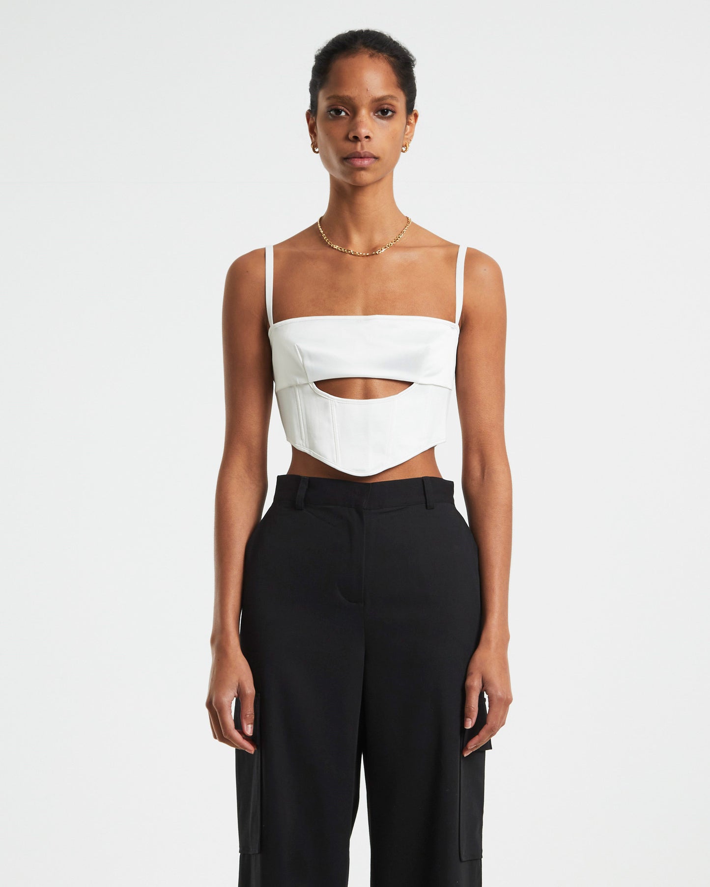 Andra Cut Out Sateen Corset Top Cream