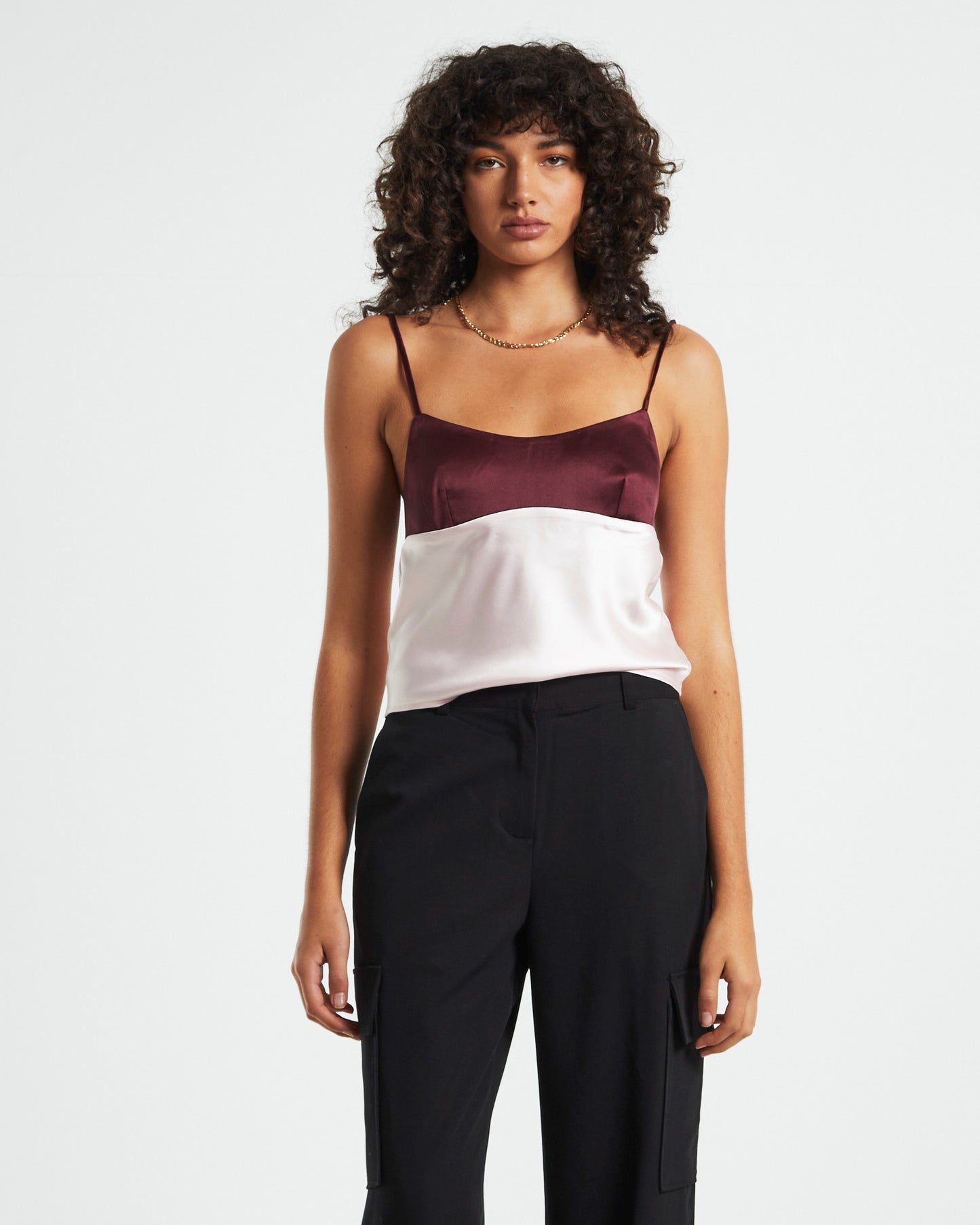 Amanda Colour Block Slip Top in Merlot Red
