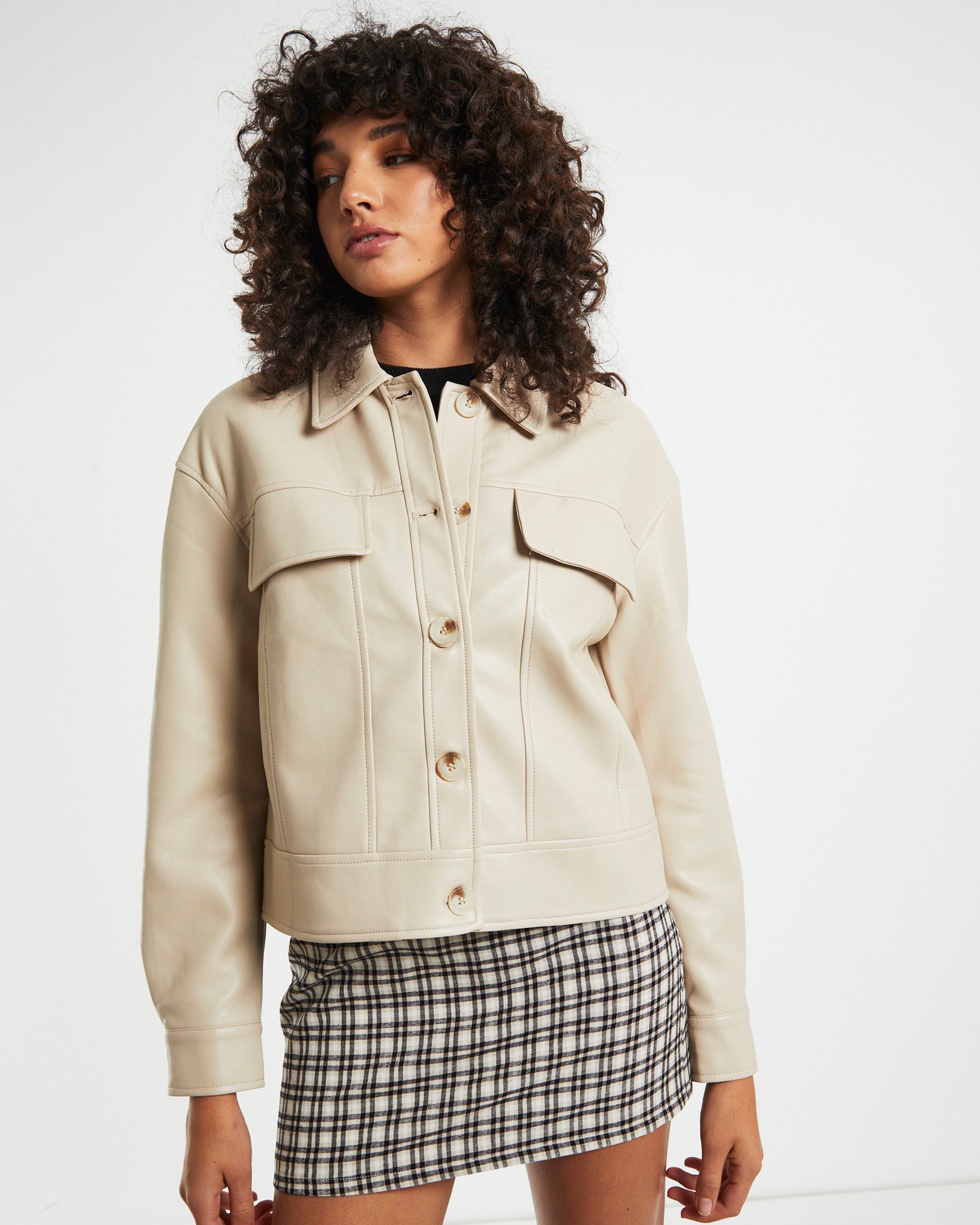 Olga Leather Look Jacket in Cream