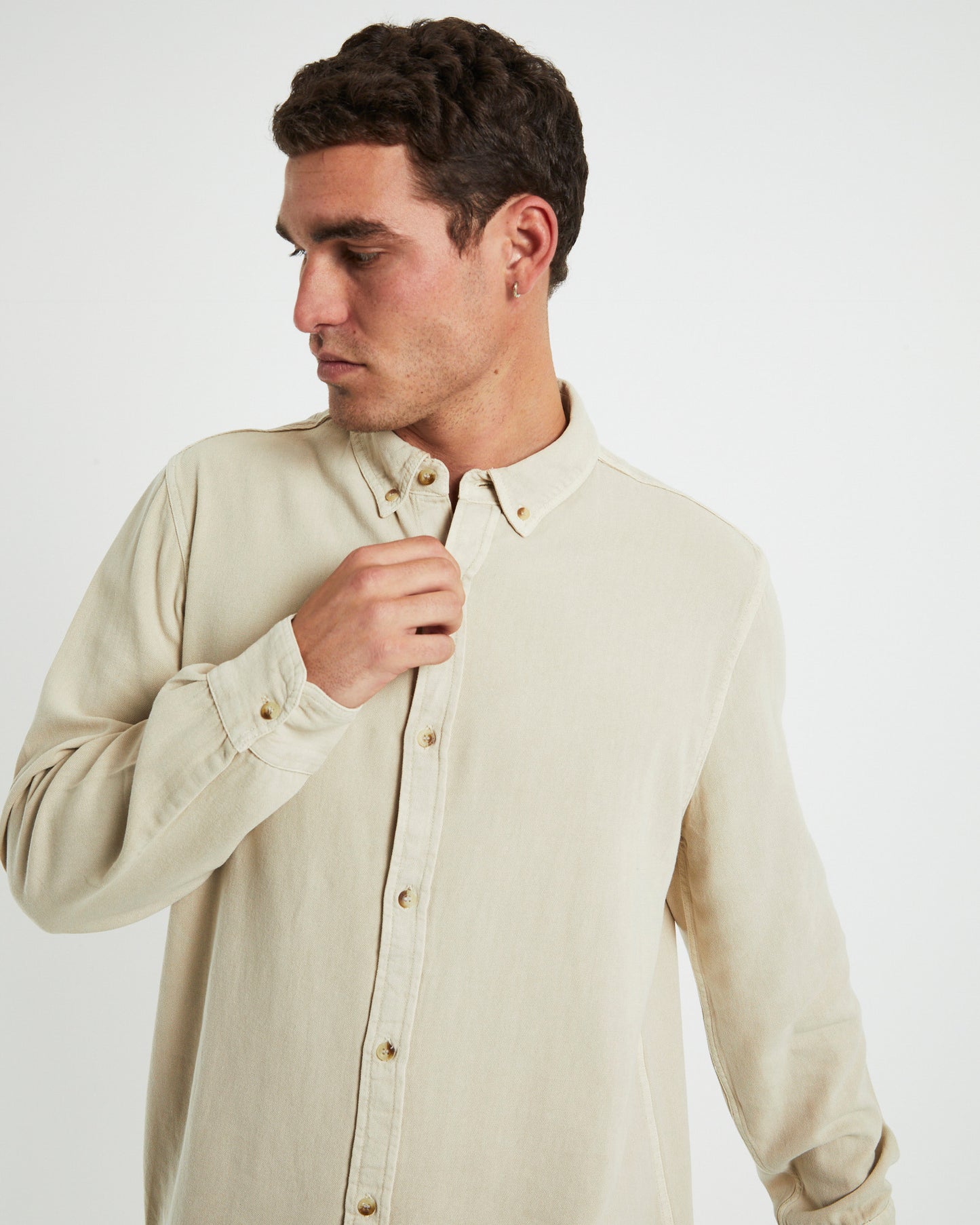 Men At Work Oxford Long Sleeve Shirt Stone