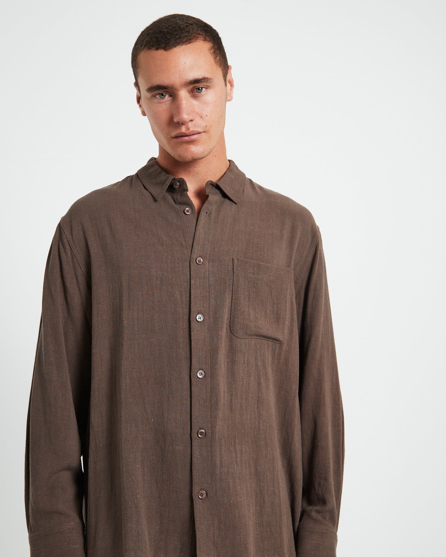 Harrison Linen Long Sleeve Shirt in Umber Brown
