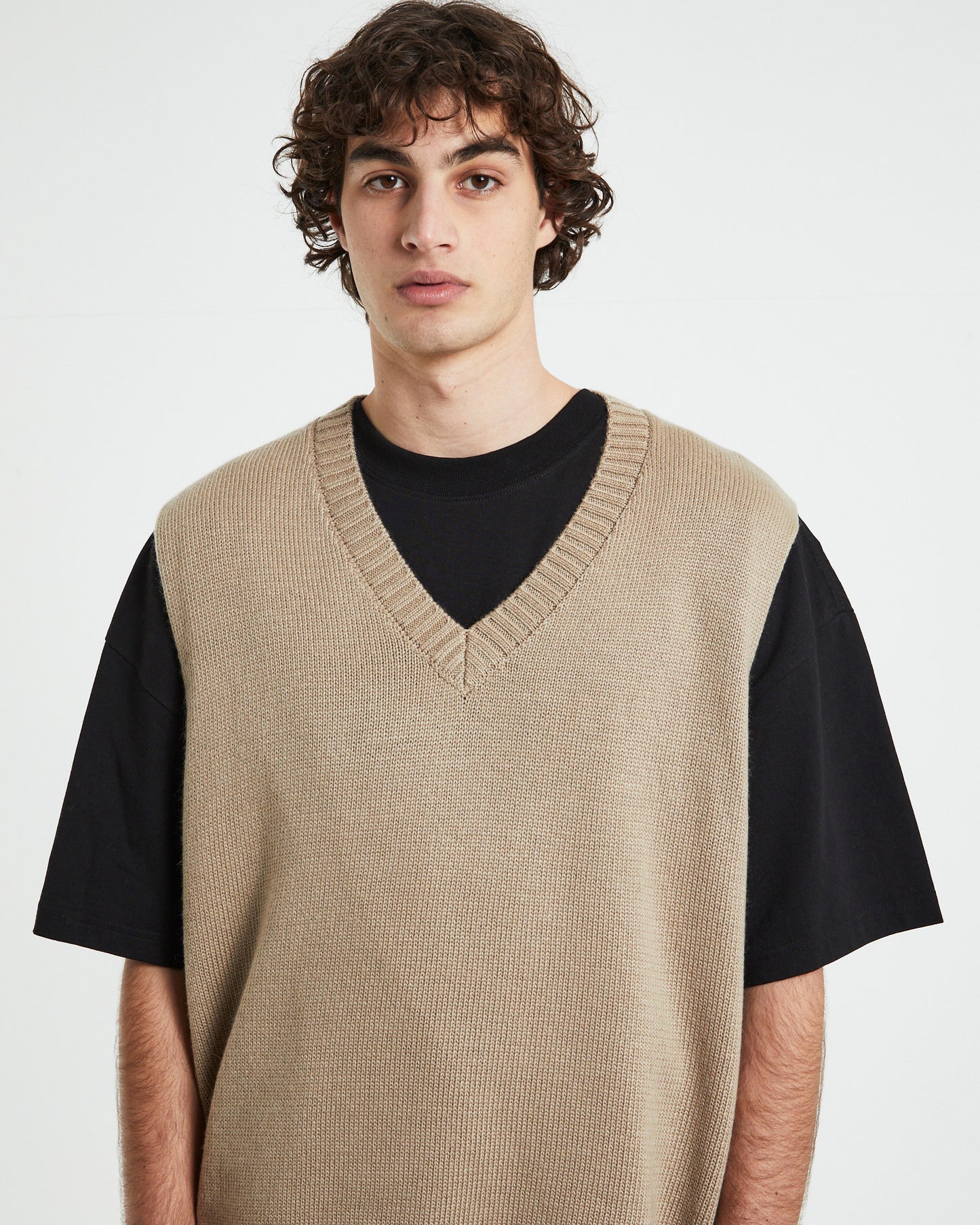 Sunday Box Knit Vest in Tan