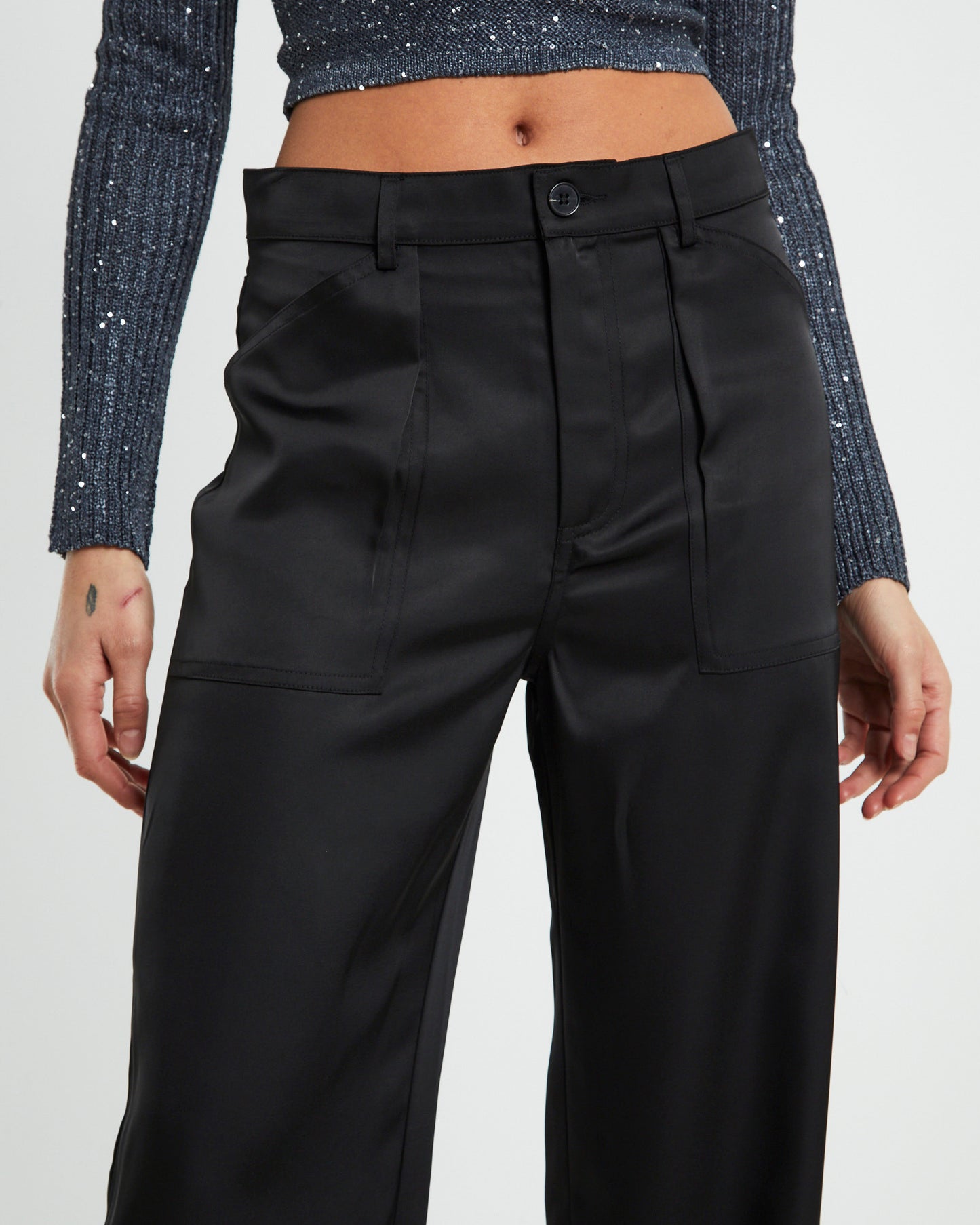 Natalie Silky Cargo Pants in Black