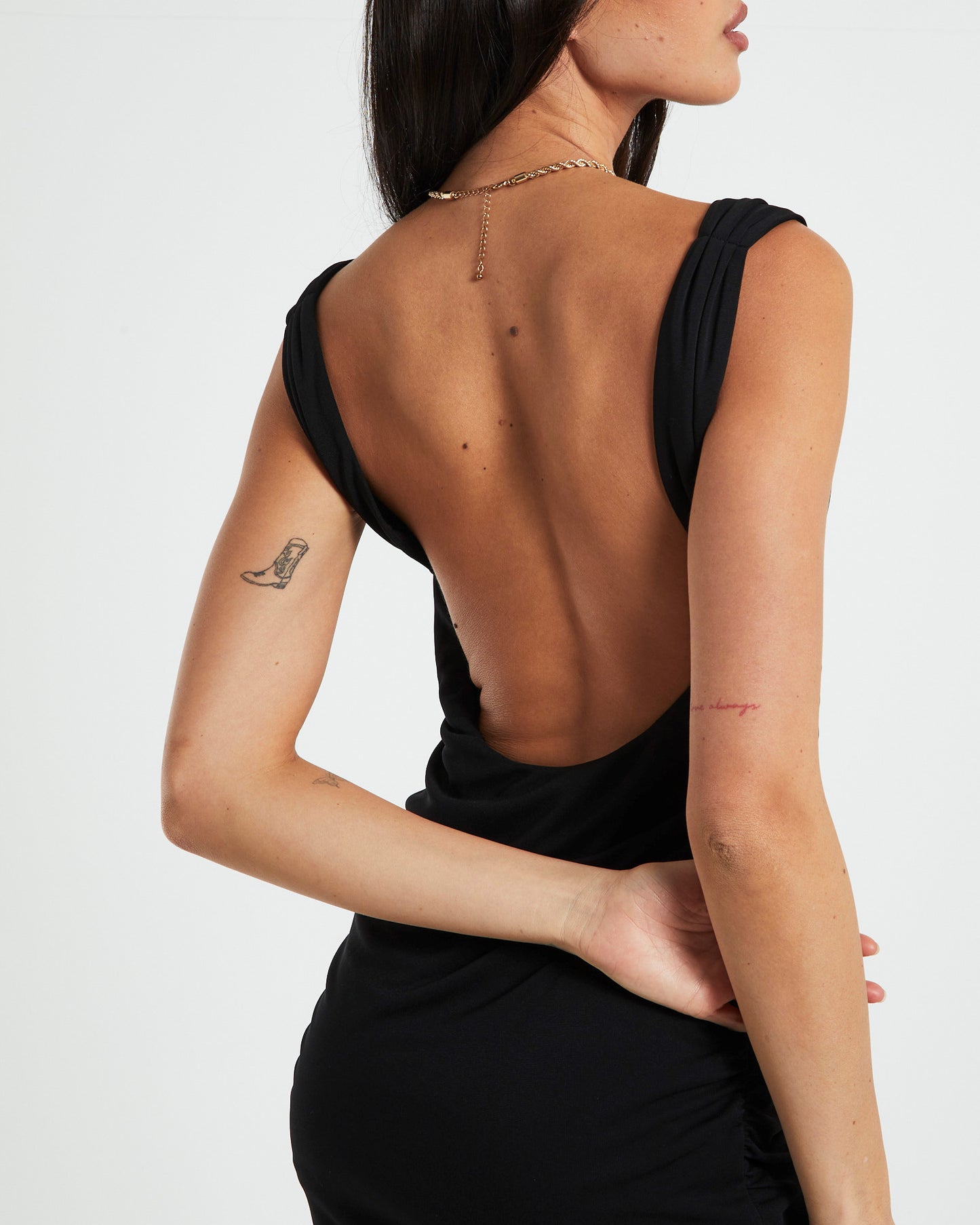 Ellie Slinky Cowl Mini Dress in Black