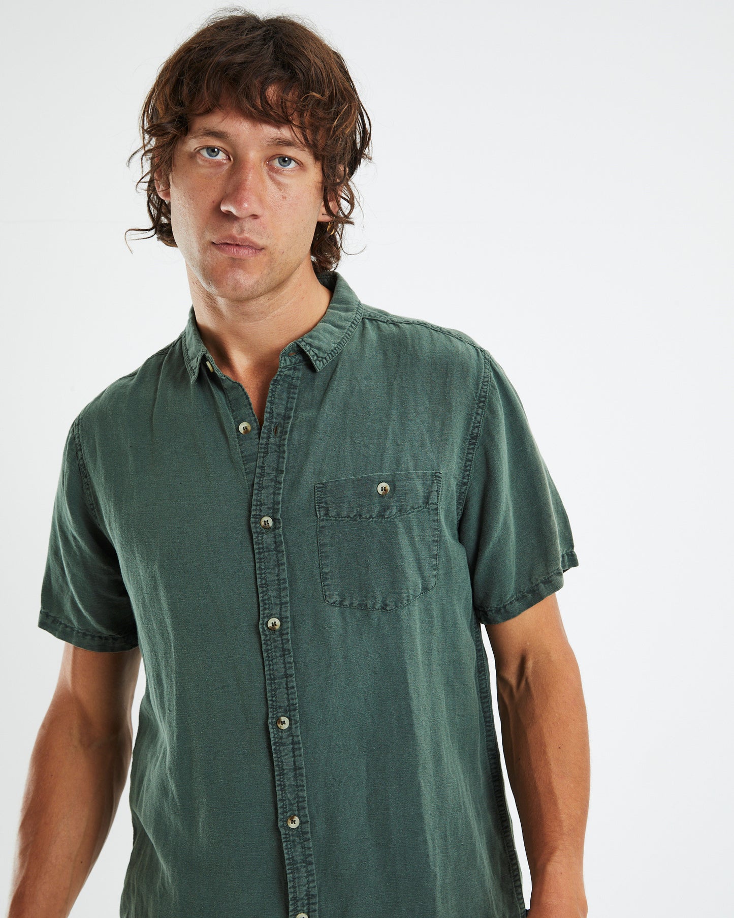 Men At Work Hemp Short Sleeve Shirt Thyme