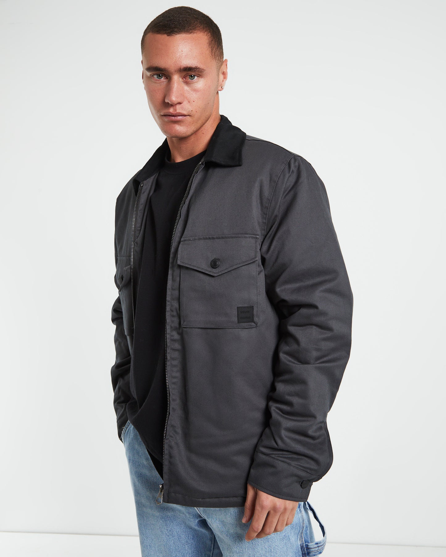 Samo Zip Overshirt Jacket in Charcoal Grey