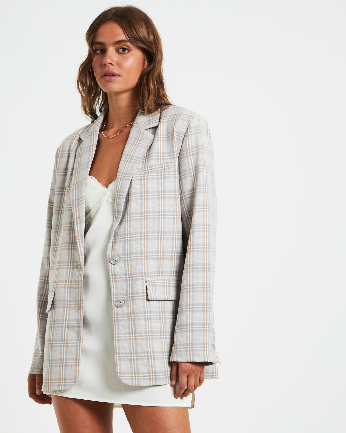 Lola Plaid Oversized Blazer in Check