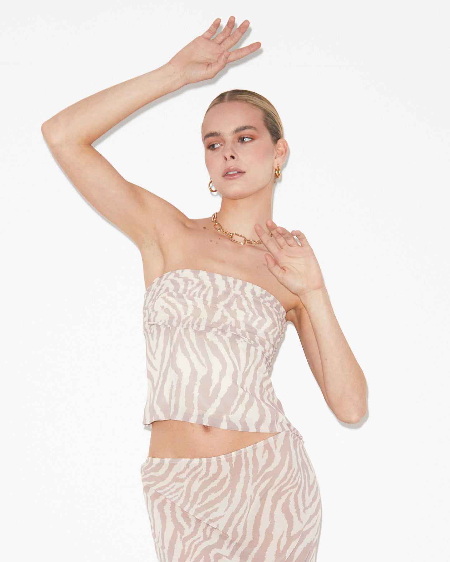 Cassie Ruched Corset Top in Beige