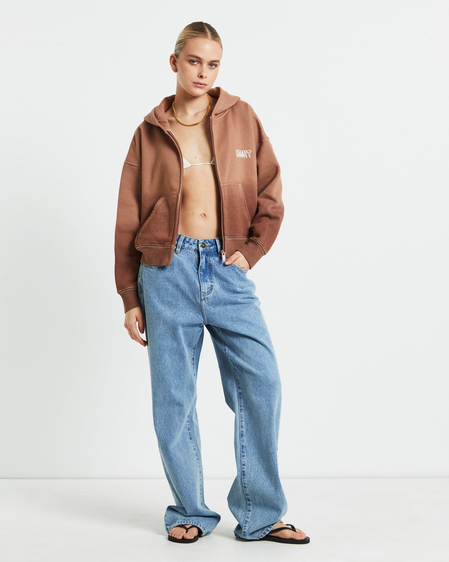 Baby Fleece Zip Hoodie in Brown