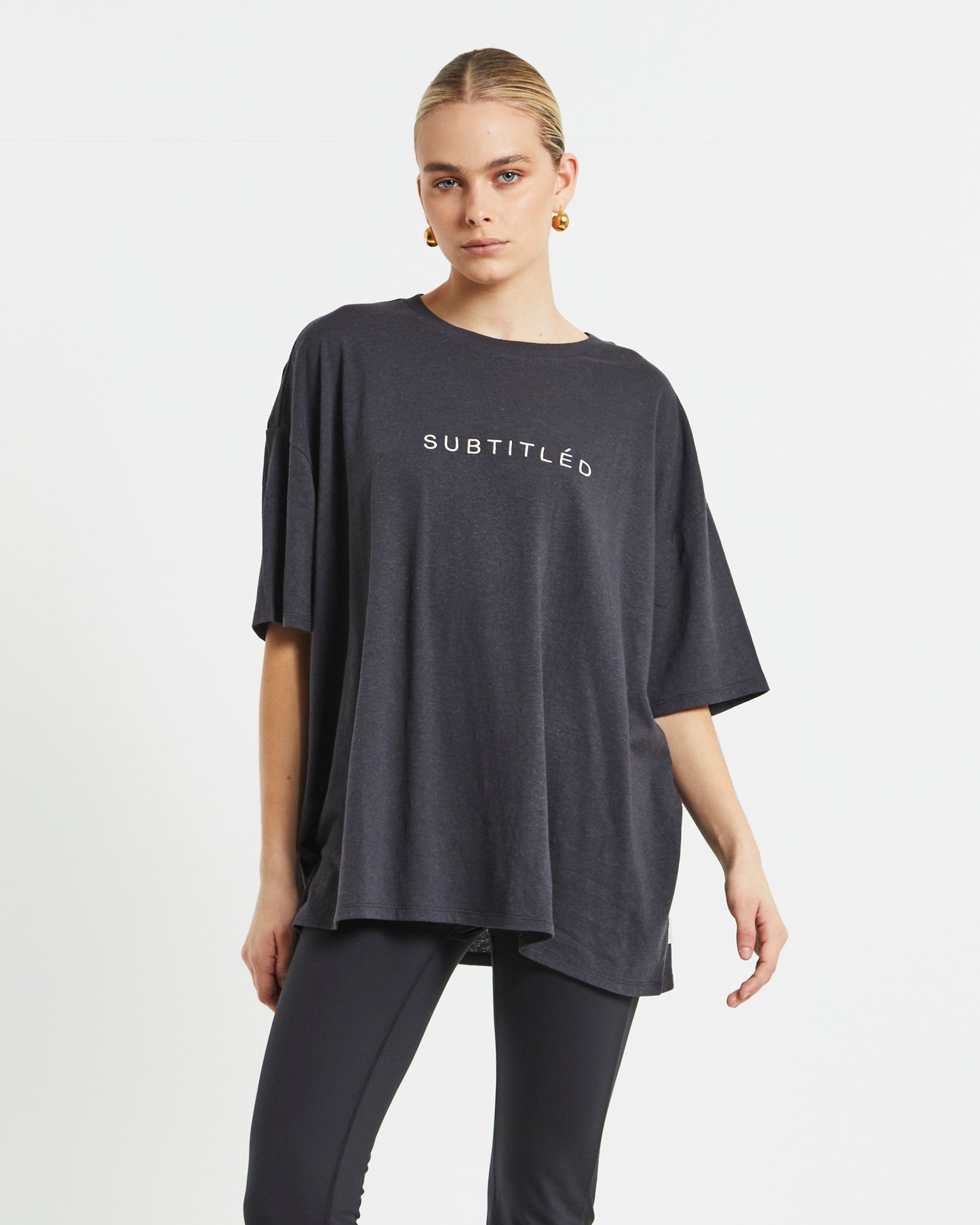 State Linen Oversized Short Sleeve T-Shirt in Charcoal