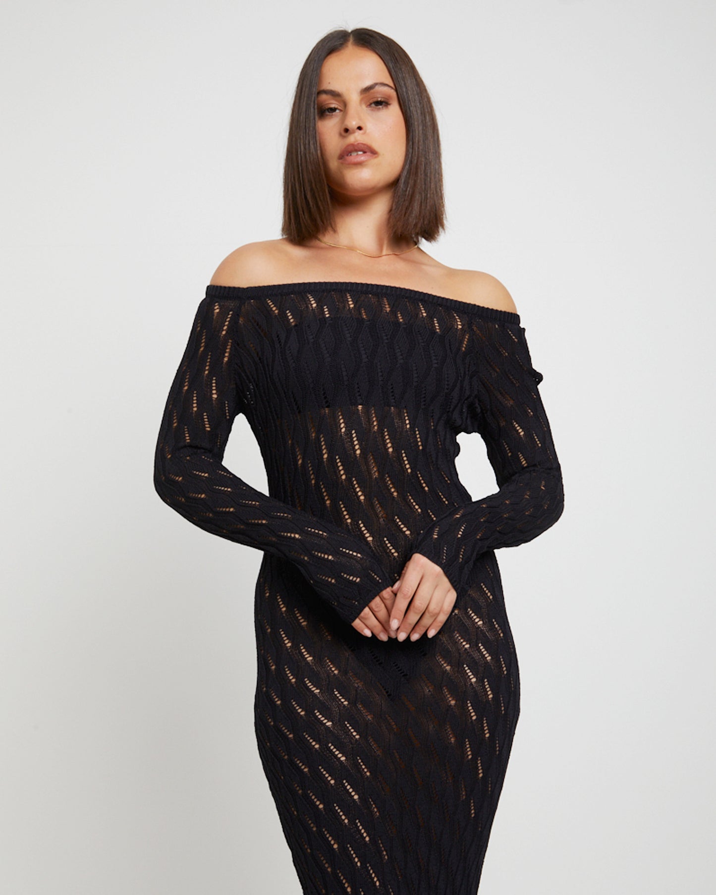 Cleo Midi Long Sleeve Dress in Black