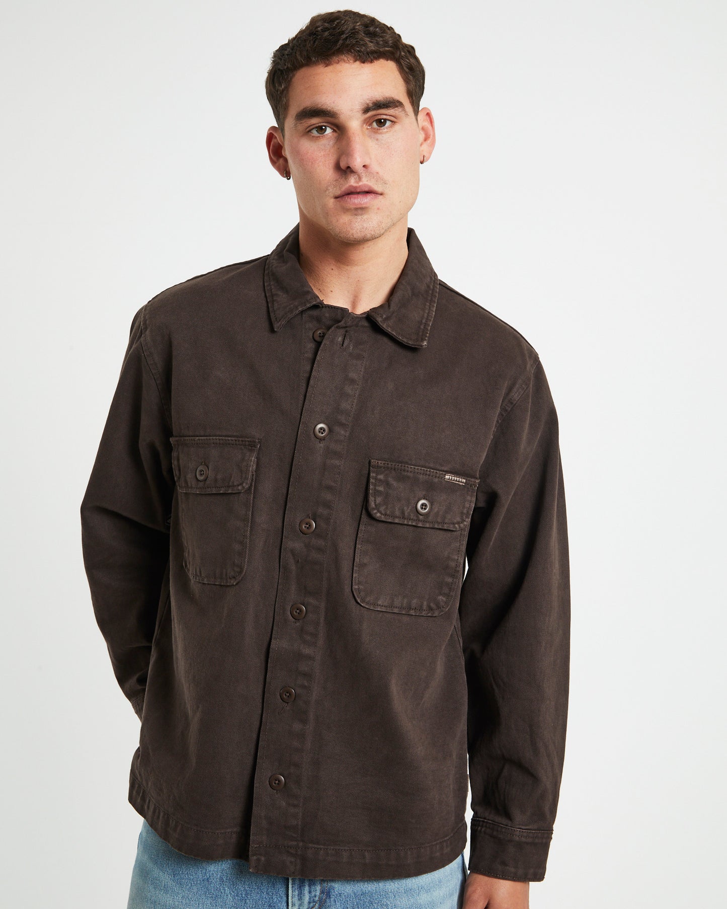 Windsor Twill Long Sleeve Overshirt in Umber Brown