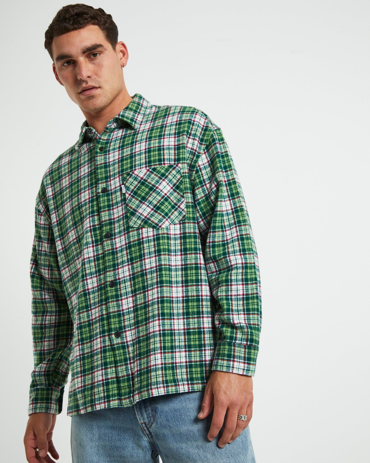 Portland Long Sleeve Flanno Shirt in Teal Green