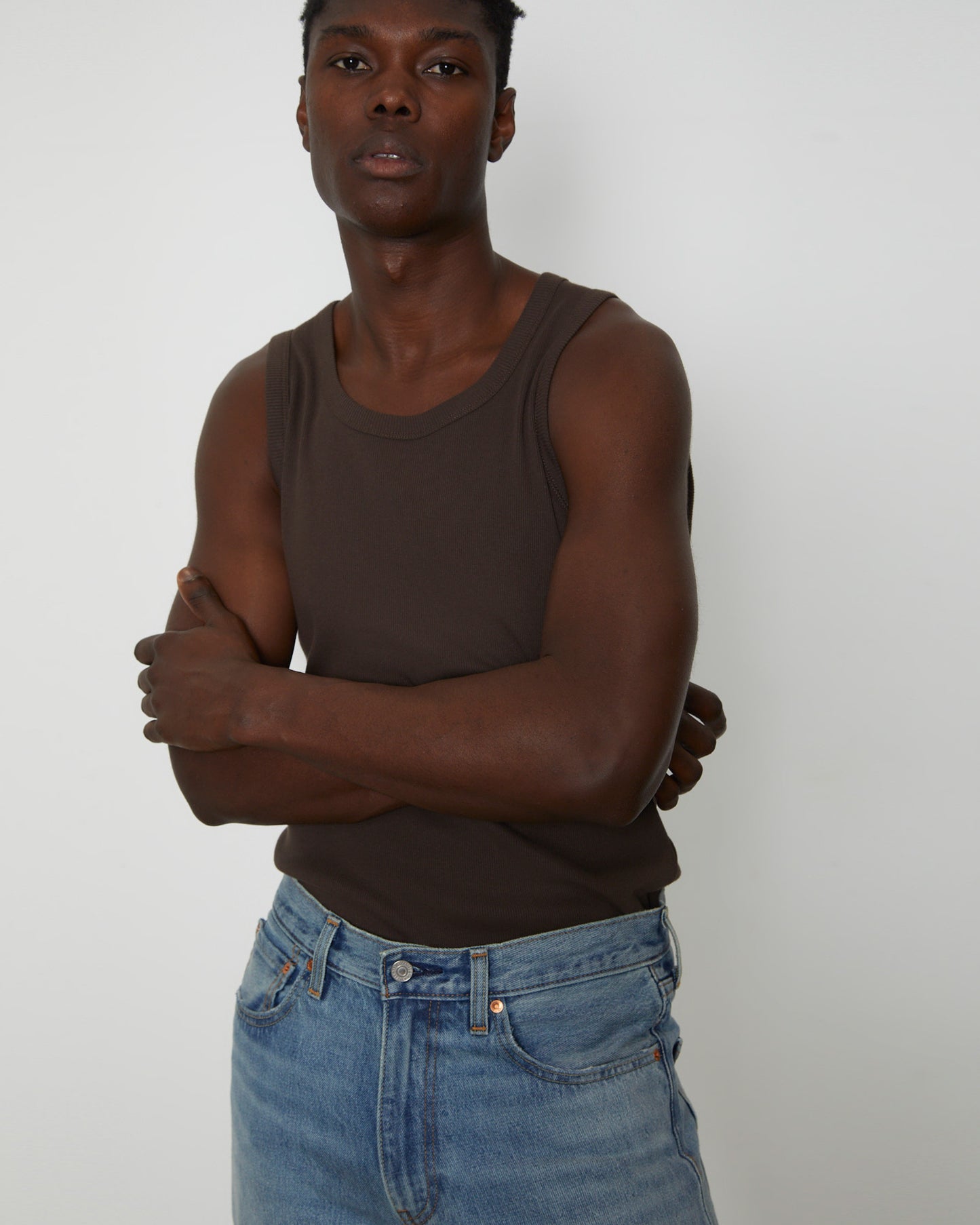 Rib Singlet in Umber Brown