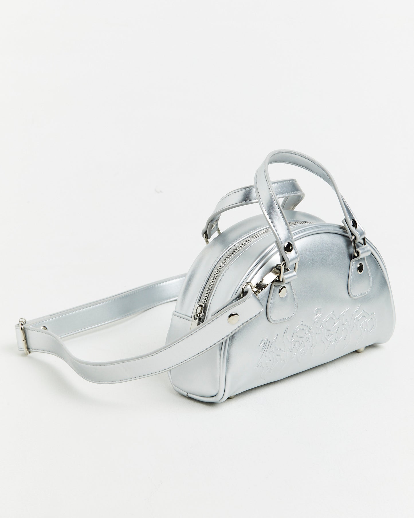 Mini Bowling Bag in Metallic Silver