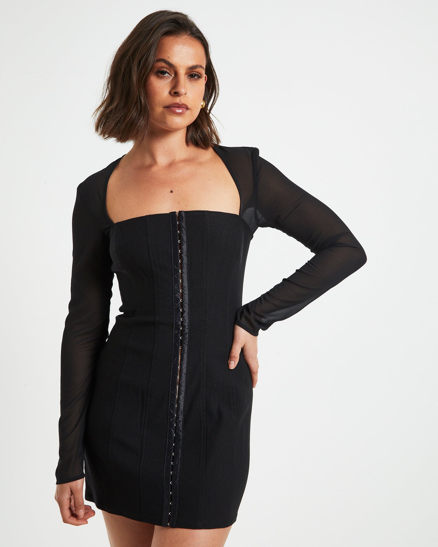Orson Hook Front Panelled Dress Black