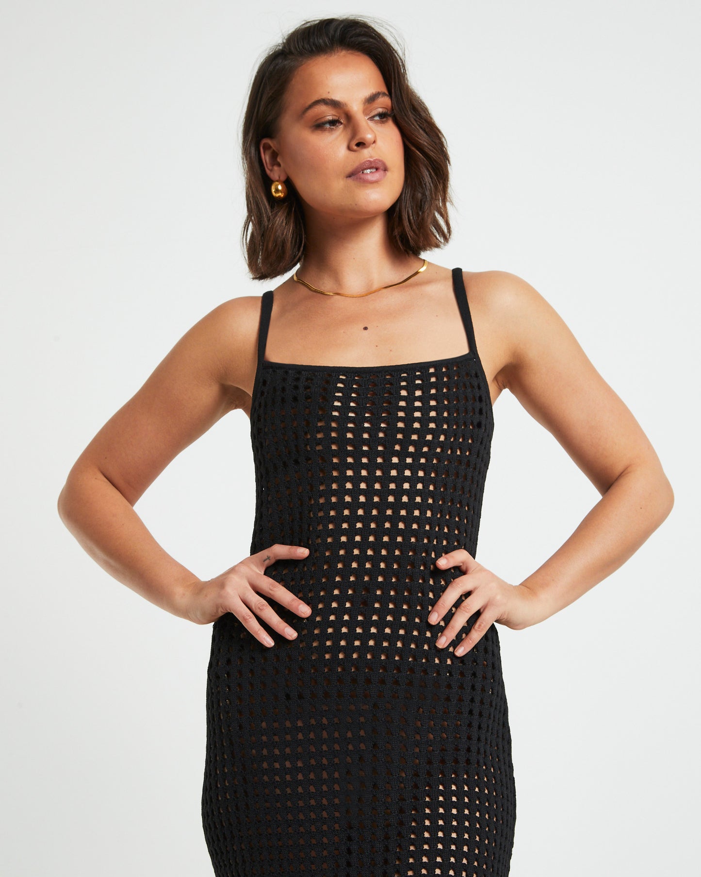 Calypso Crochet Midi Dress in Black