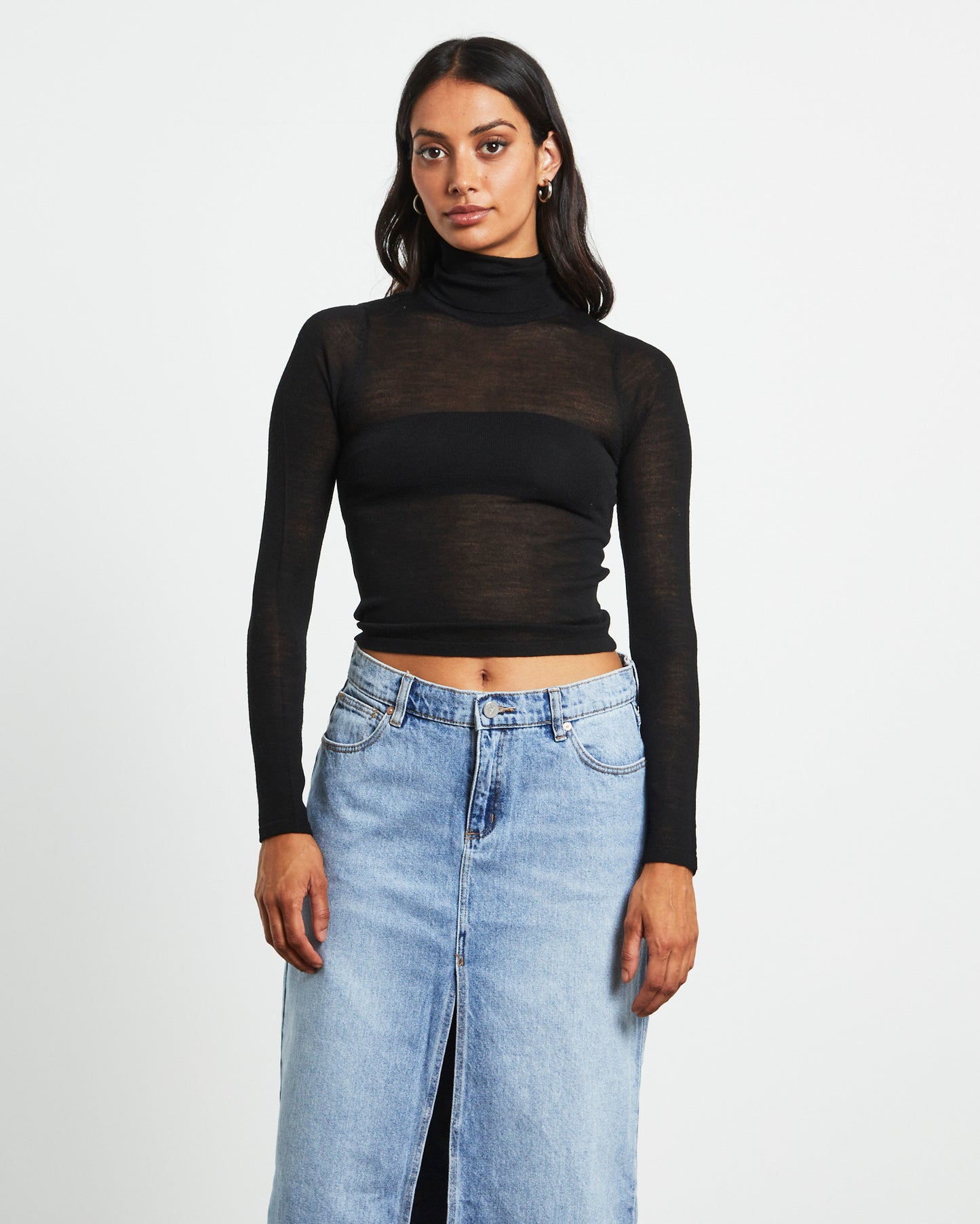 Turtle Neck Long Sleeve Top in Black