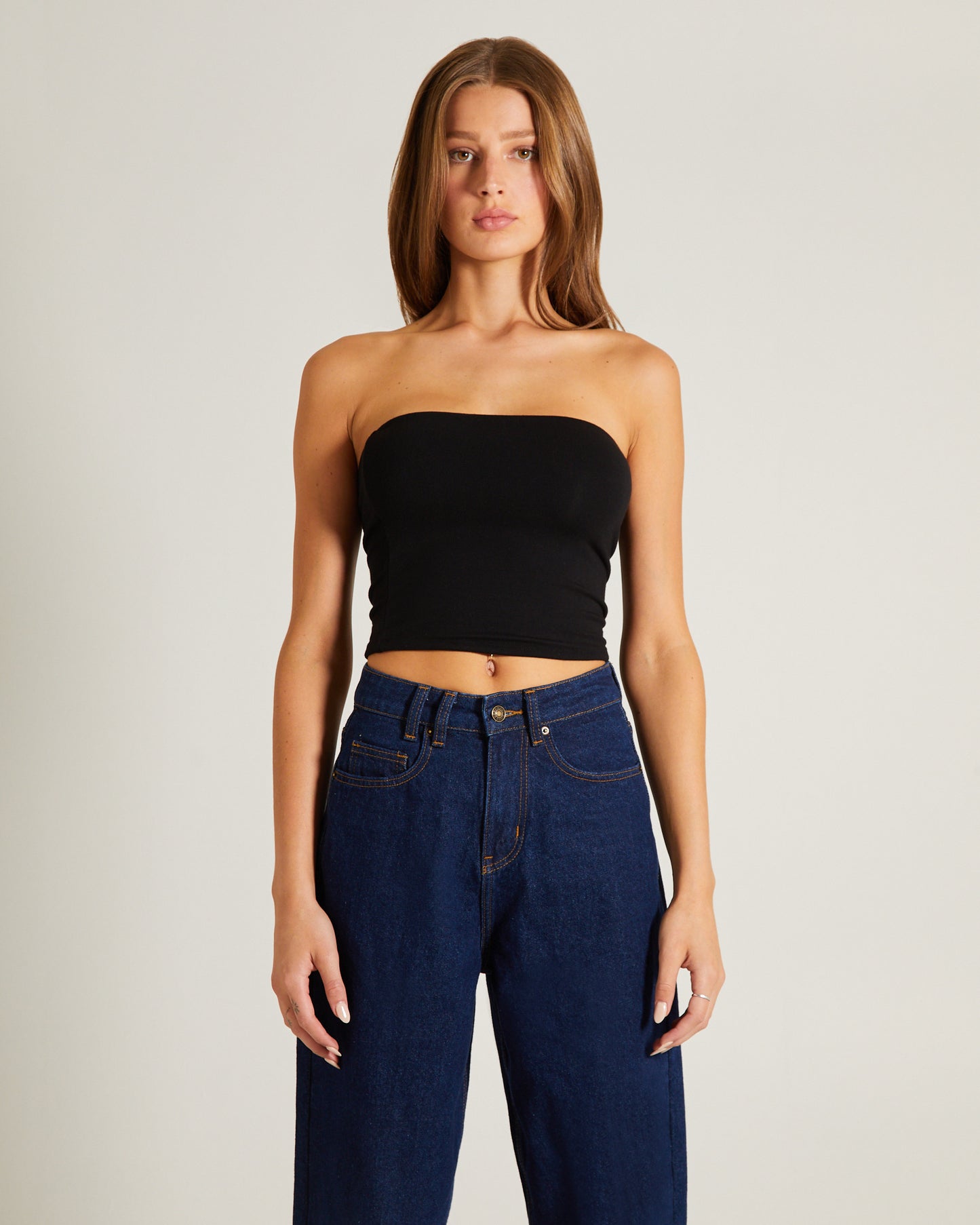 Slinky Strapless Top in Black