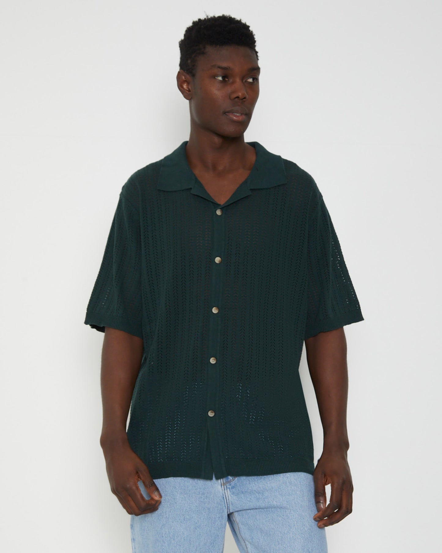 Bowler Knit Short Sleeve Shirt in Thyme Green