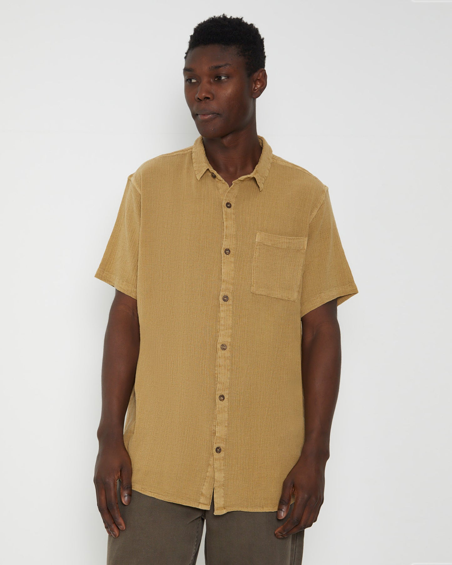 Bon Crepe Short Sleeve Shirt in Sand