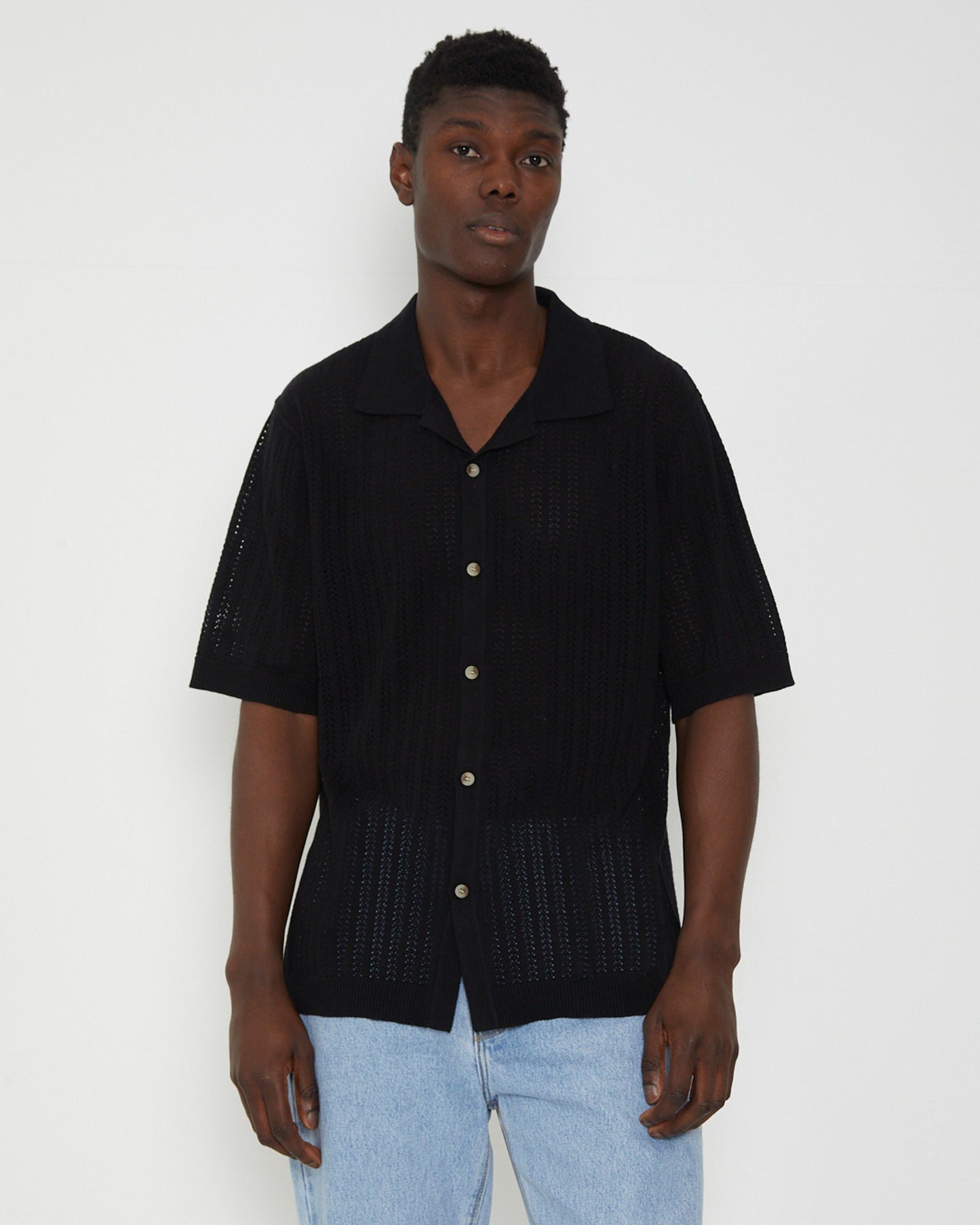 Bowler Knit Short Sleeve Shirt in Black