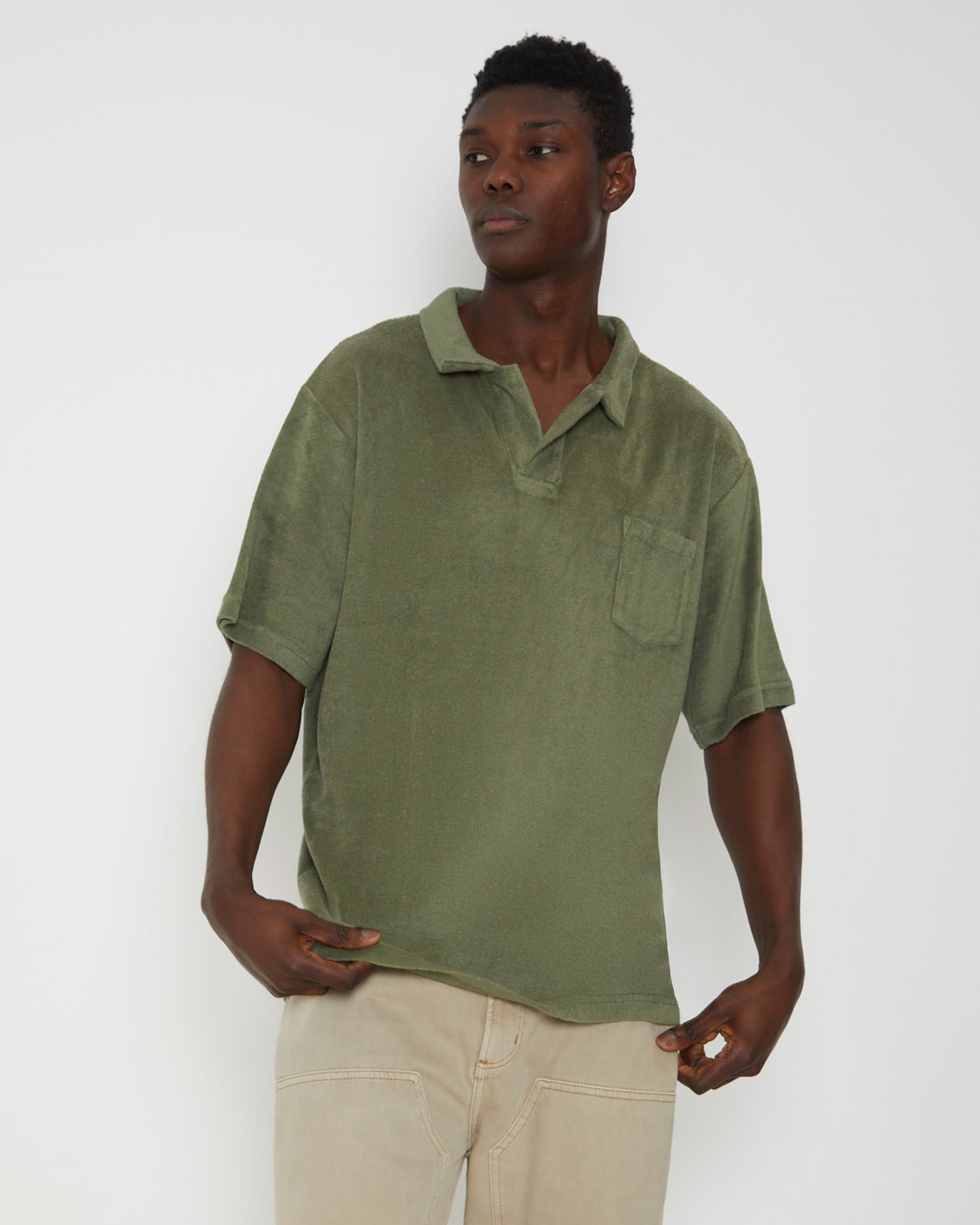 Terry Rolo Polo Short Sleeve T-Shirt in Moss