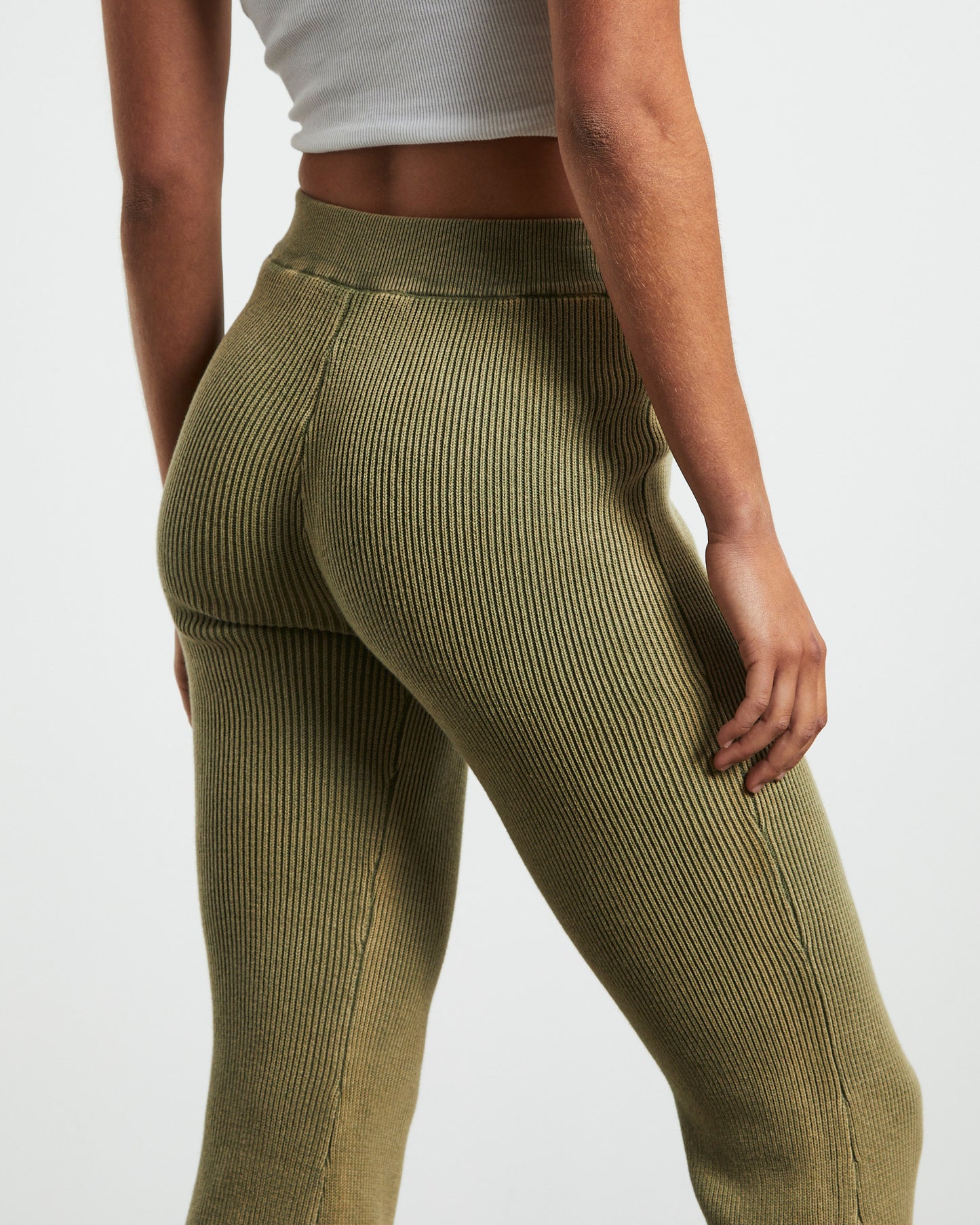 Angelique Acid Wash Rib Soft Flare Pant in Khaki