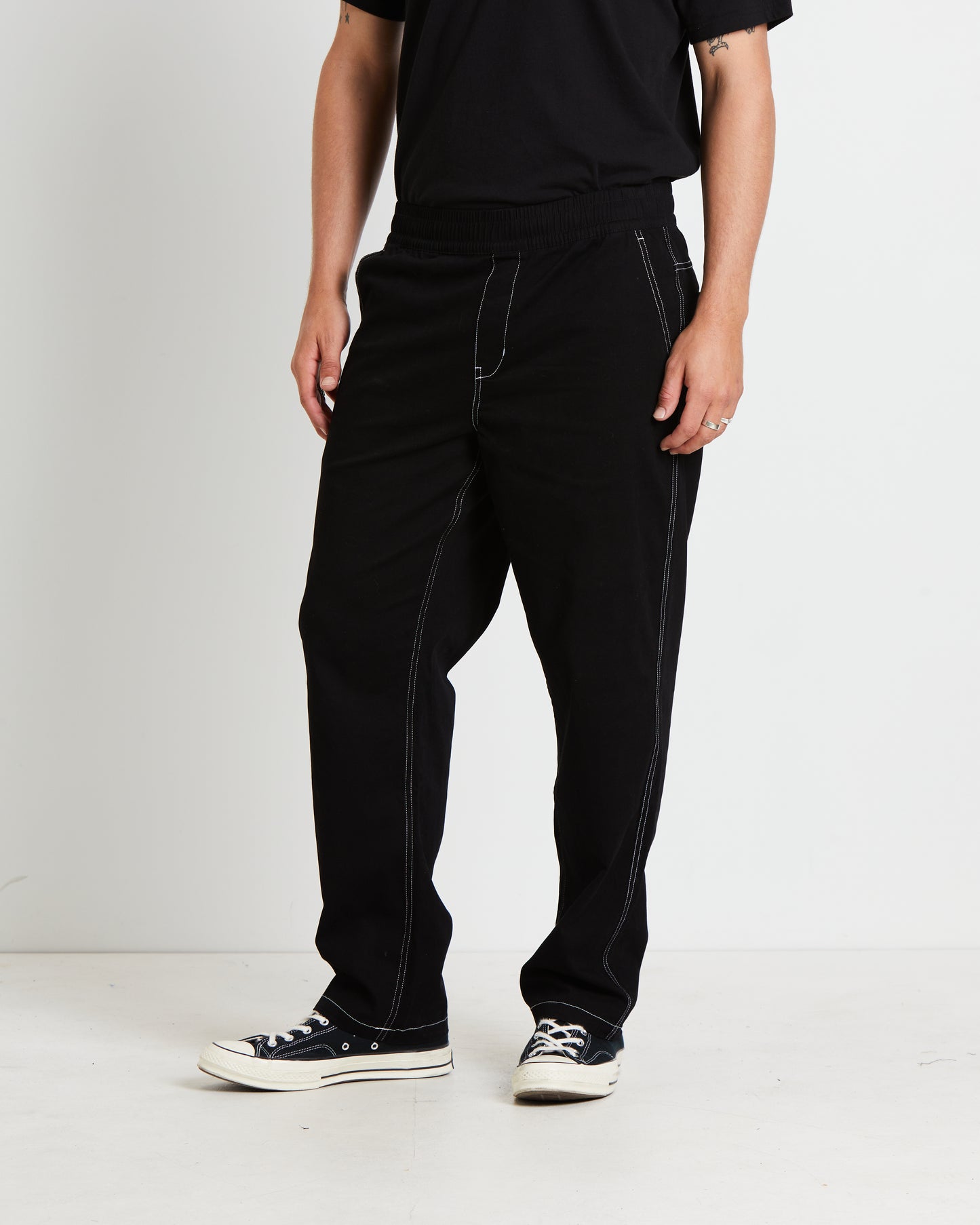 Contrast Stitch Carpenter Pants in Black