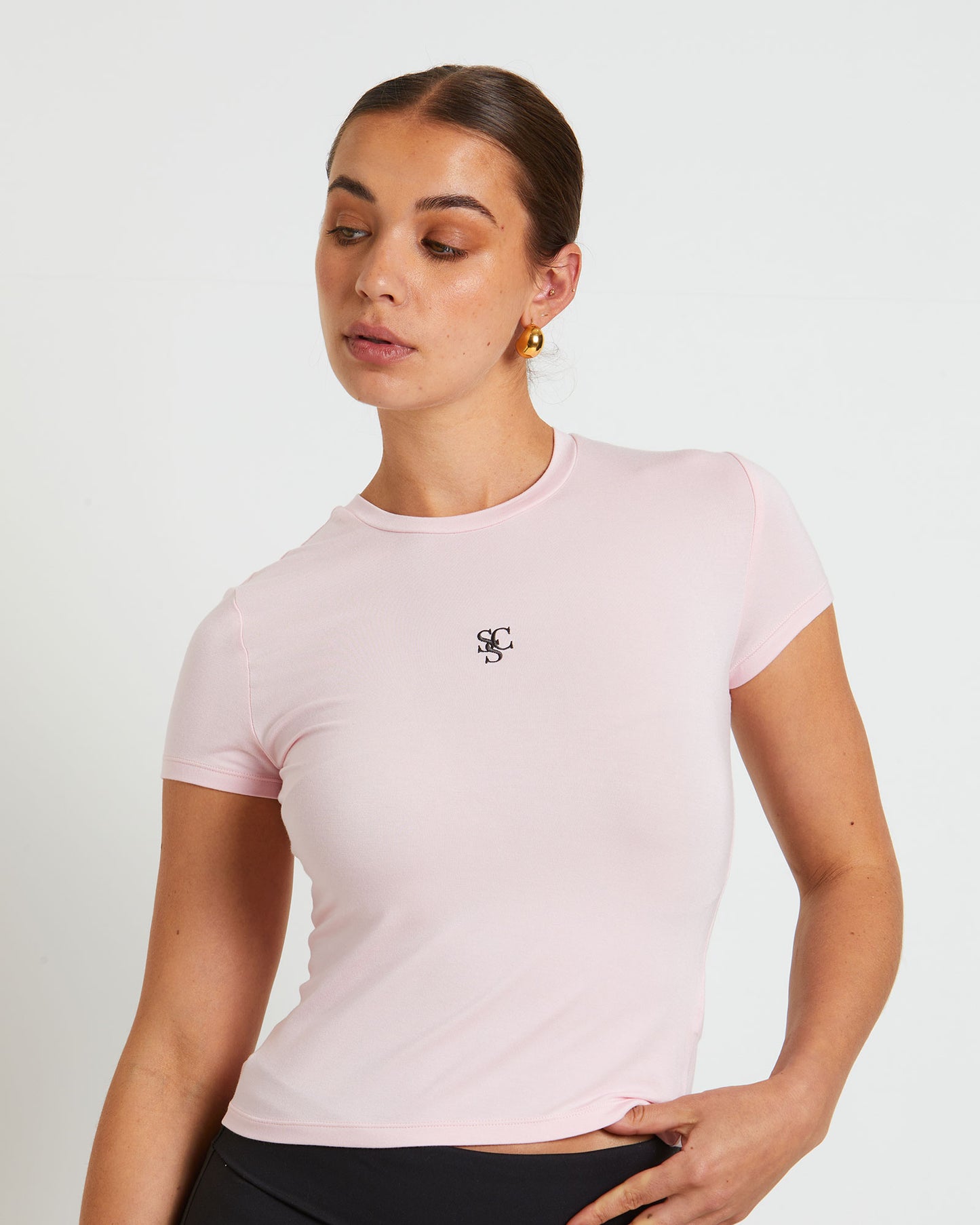Subtitled Sports Club Fitted Tee in Ballet Pink