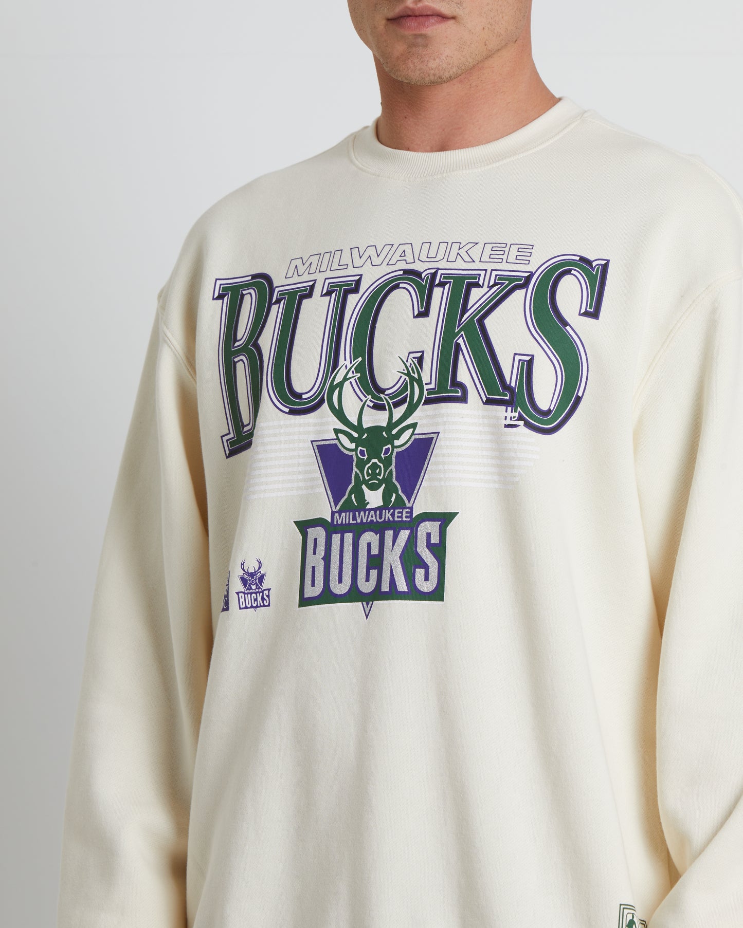 Underscore Milwaukee Bucks Crewneck Jumper in Unbleached White