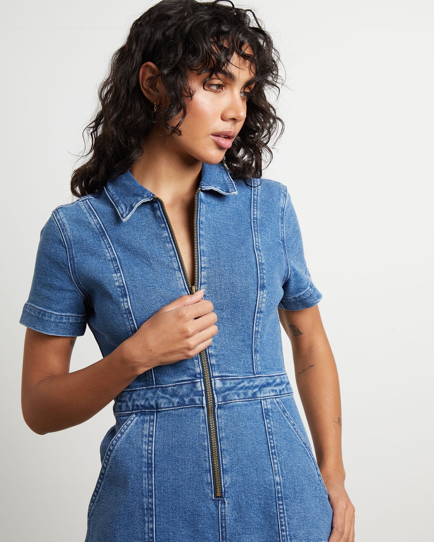 Avianna Denim Boilersuit in Mid 90's Blue