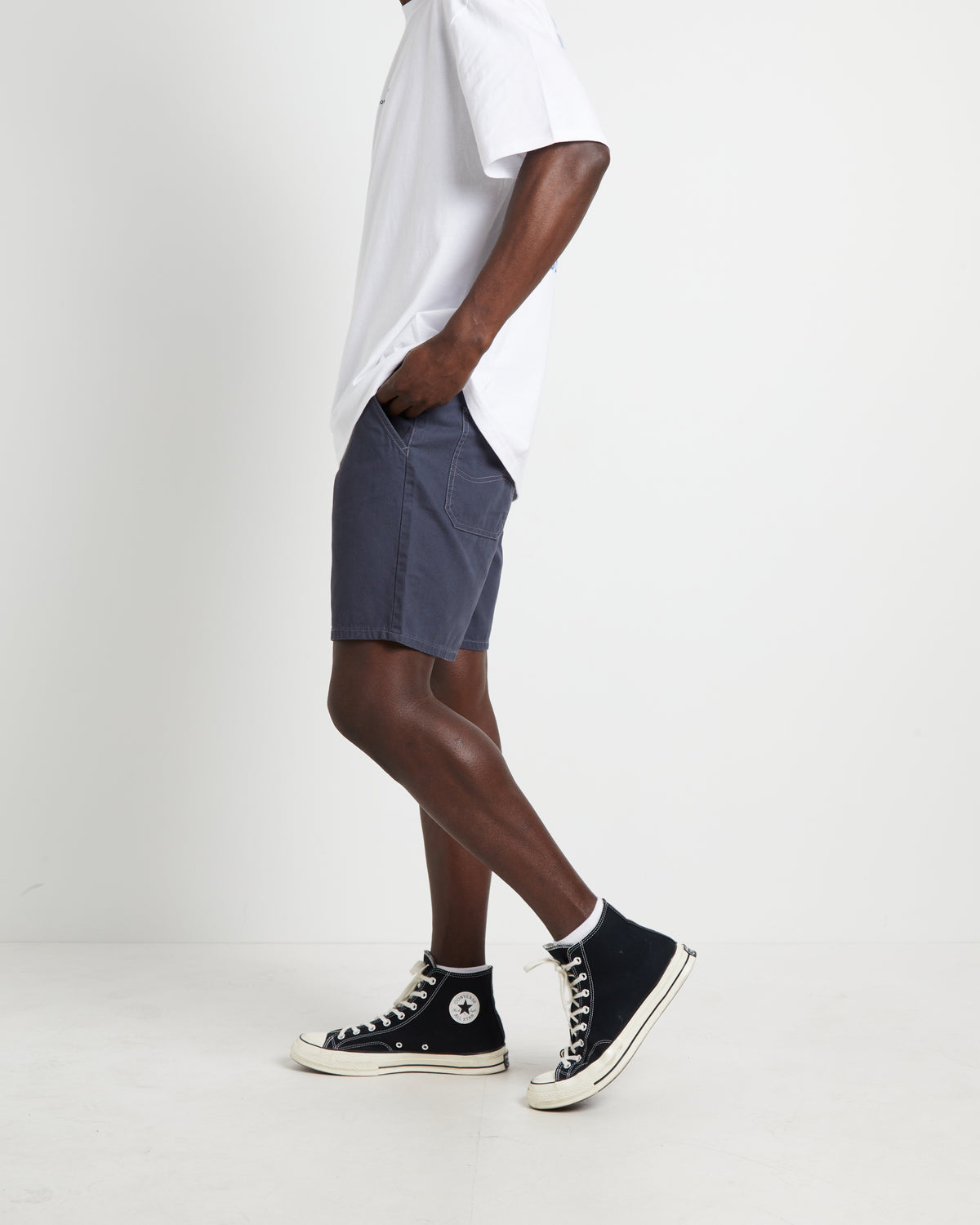 L-Four Worker Denim Shorts in Washed Navy DENIM
